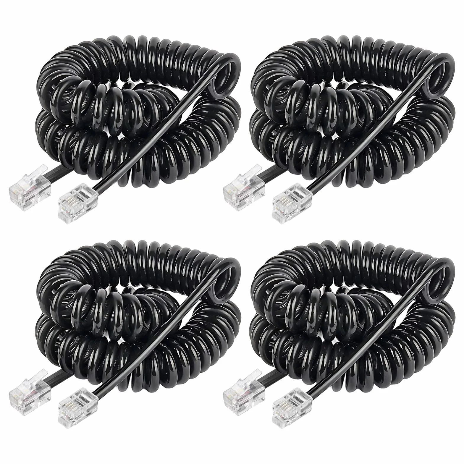 Paquete de 4 Cable Telefónico RJ9 RJ22 RJ10 2.5m en Espiral 4 Hilos 4P4C AT&T Cisco NEC ROLM