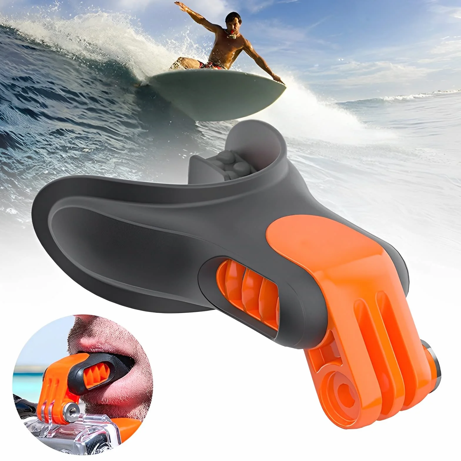 REYGEAK Soporte de boca para GoPro Hero/DJI Action 3, soporte de boquilla de montaje para mordida POV filmación para Hero 11/10/9 Surfing Snowboard Body Boarding Kayacking incluyendo módulo flotante