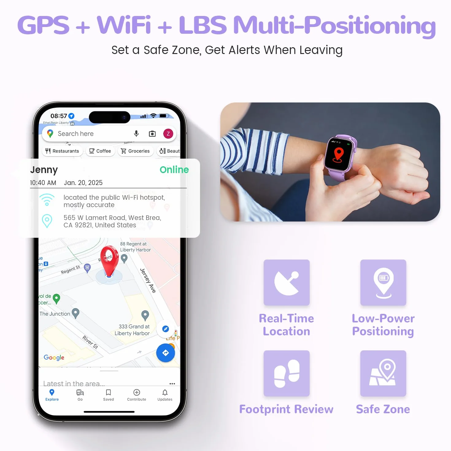 4G Reloj Inteligente Niños con GPS y Videollamada, Smartwatch Niños con Llamadas, Chat de Voz, SOS, Modo Escuela, IP68 Impermeable, Podómetro, Despertador, Cámara, Regalo Niñas y Niños de 4-15 Púrpura