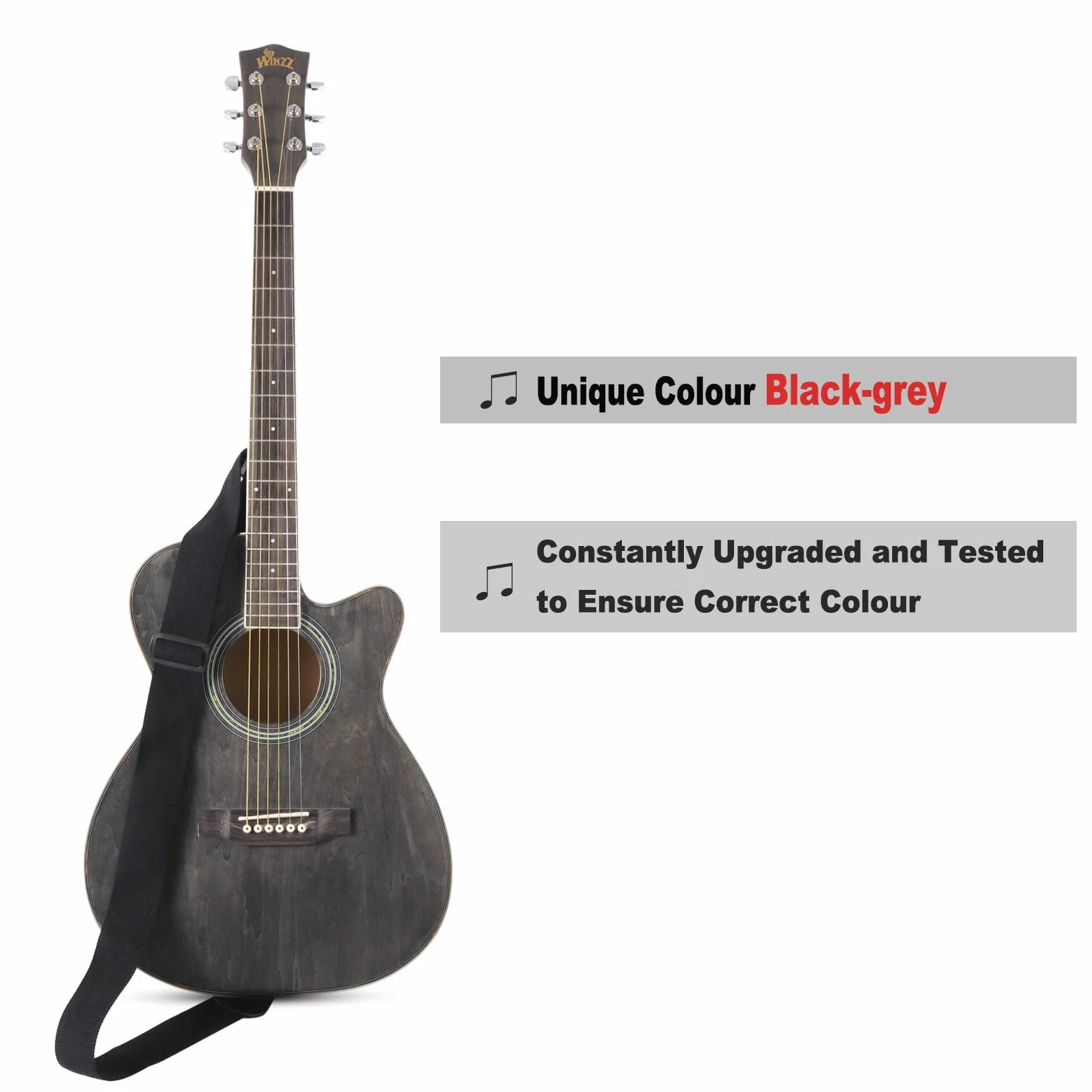 Winzz Guitarra Folk para Niños 36 Pulgadas, Tamaño 3/4 Guitarra Acústica Negro-gris Kit para Principiantes