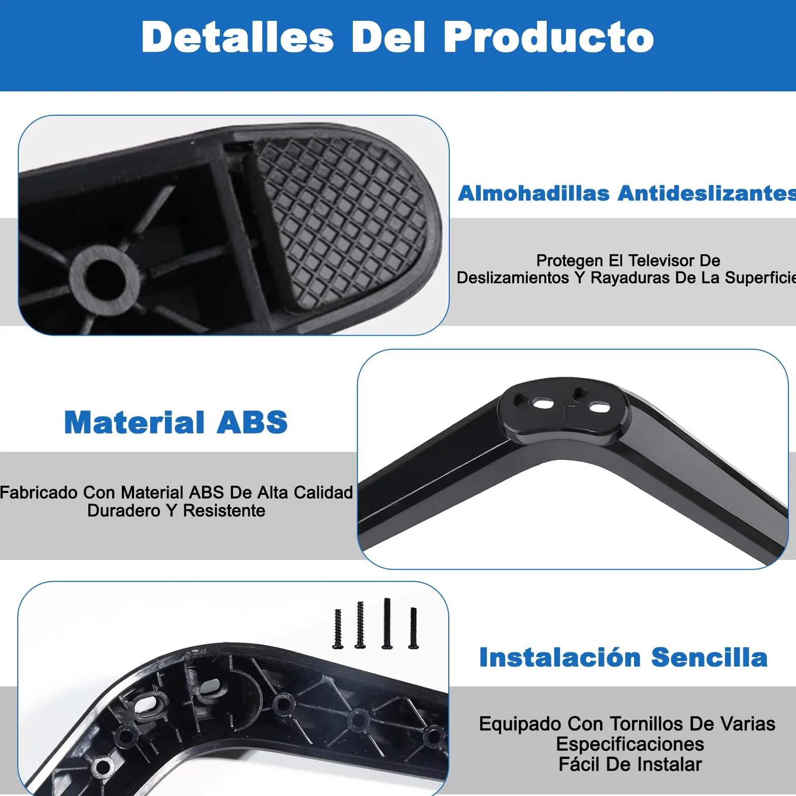 Soporte Universal para TV de 20-65 Pulgadas con Base Antideslizante – Pie de Mesa Ajustable en Altura para Televisiones LCD/LED/Curved, Material ABS y 16 Tornillos Incluidos (Pack de 2, Negro)