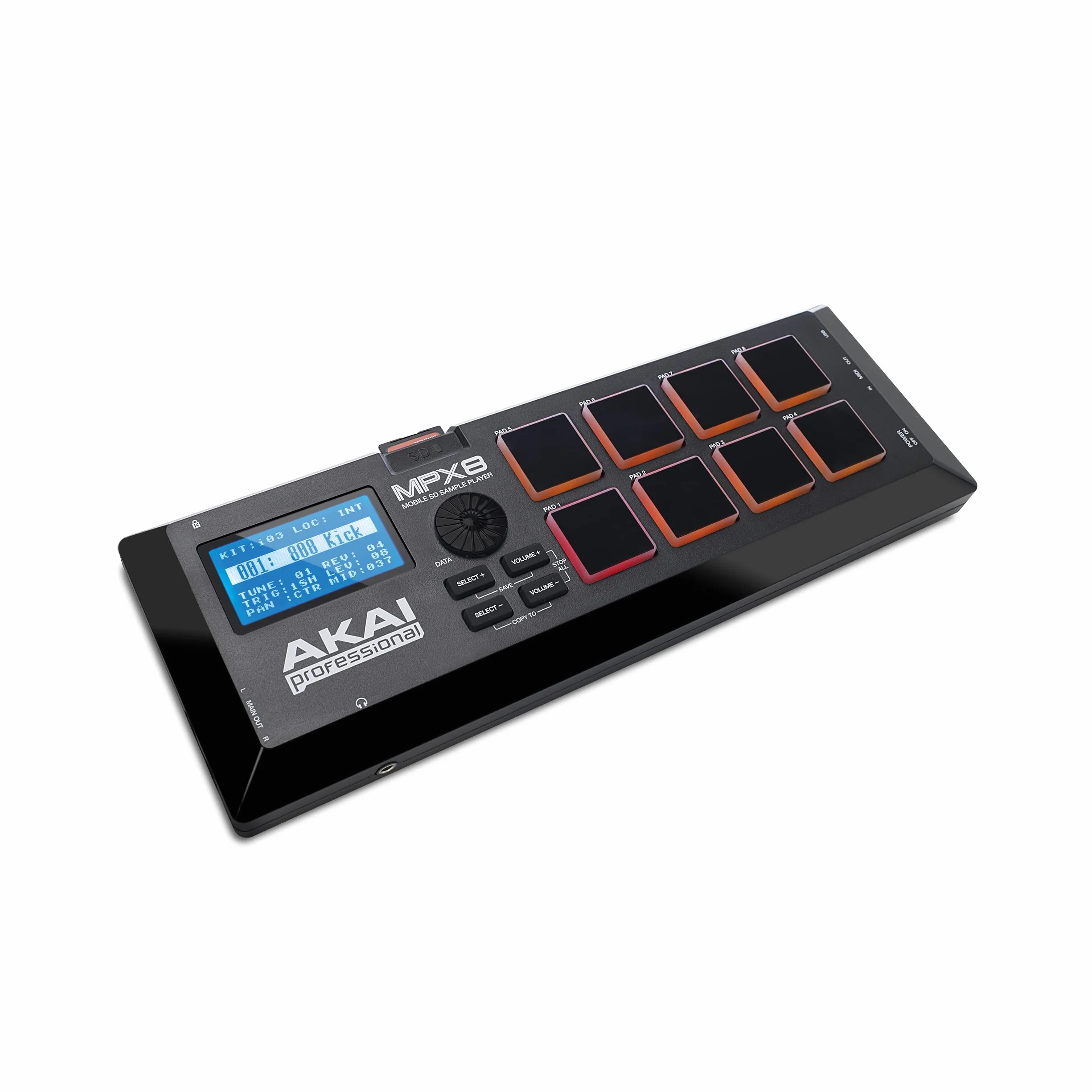 Akai Professional MPX8 - Controlador USB MIDI y Lanzador de Samples Portátil con 8 Pads Sensibles a la Velocidad y Ranura para Tarjeta SD