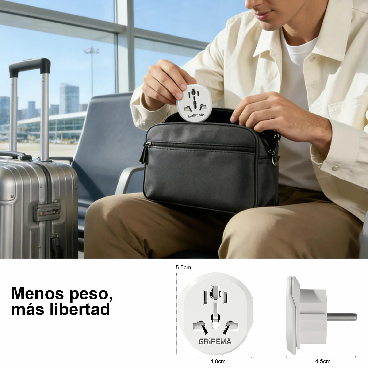 GRIFEMA Adaptador de Viaje Universal 4000W Tipo C E F España Francia Alemania (Pack de 2)