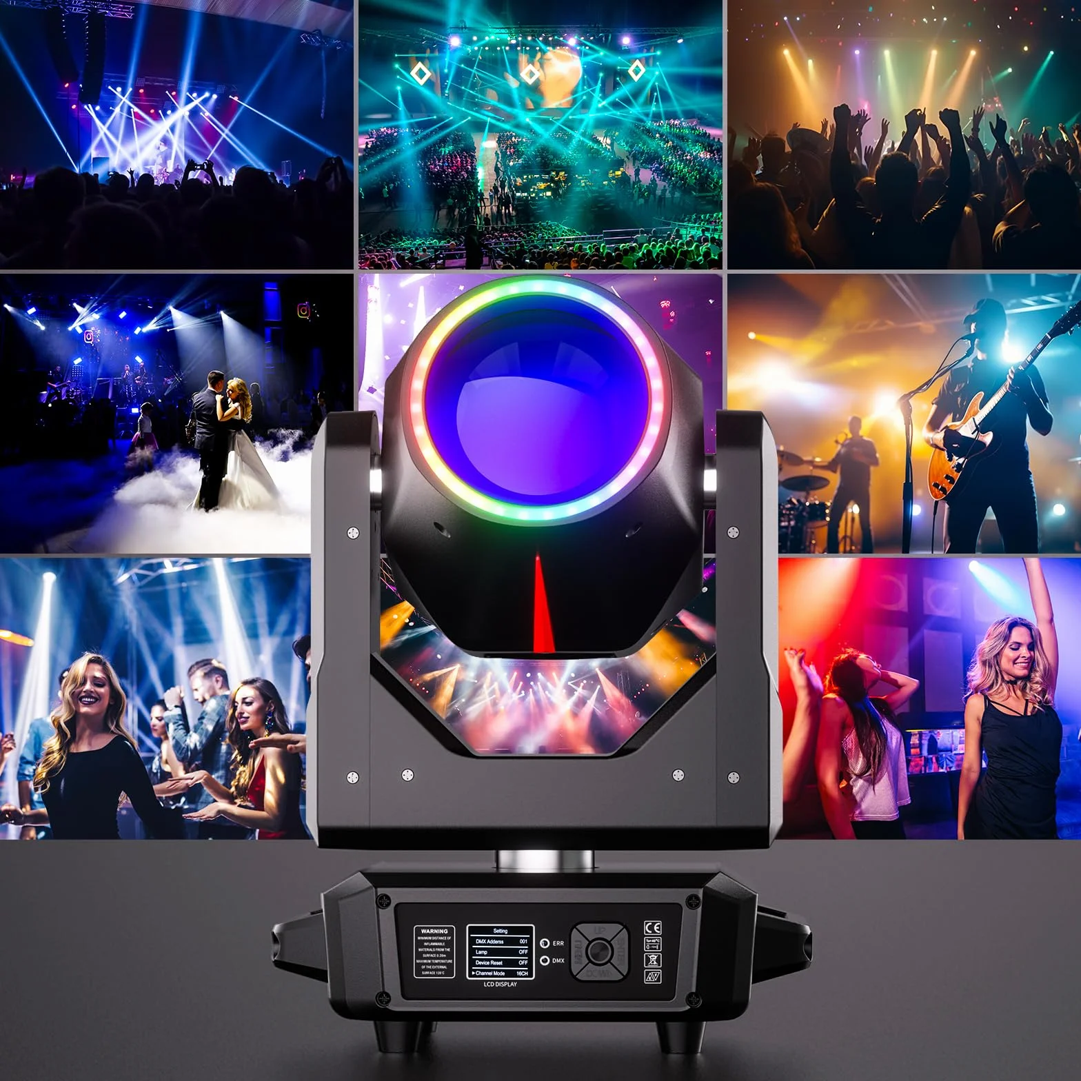 Beam Cabeza Móvil LED Iluminación de Escenario 380W, Juegos de Luz RGBW 14 Patrones 15 Colores Enfoque Electrónico DMX512 Prisma Rotación de 360 ° para Bodas Discoteca Teatros 2PCS