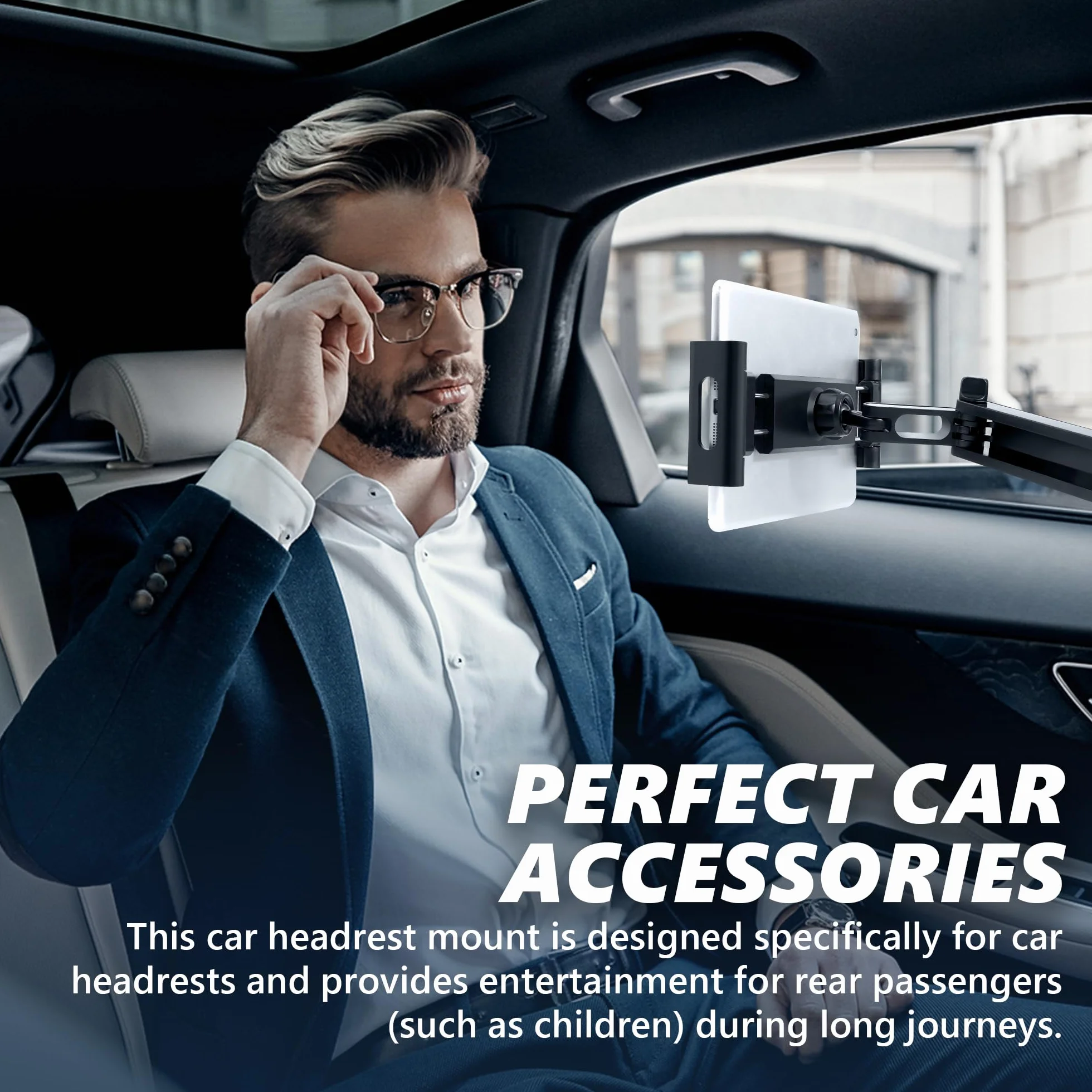 Soporte Tablet Coche, Soporte Reposacabezas Asiento Trasero para automóvil 360°Rotación Soporte de Montaje Extensible Ajustable Diferentes Tamaños para 4-10.6" Pulgada Smartphone