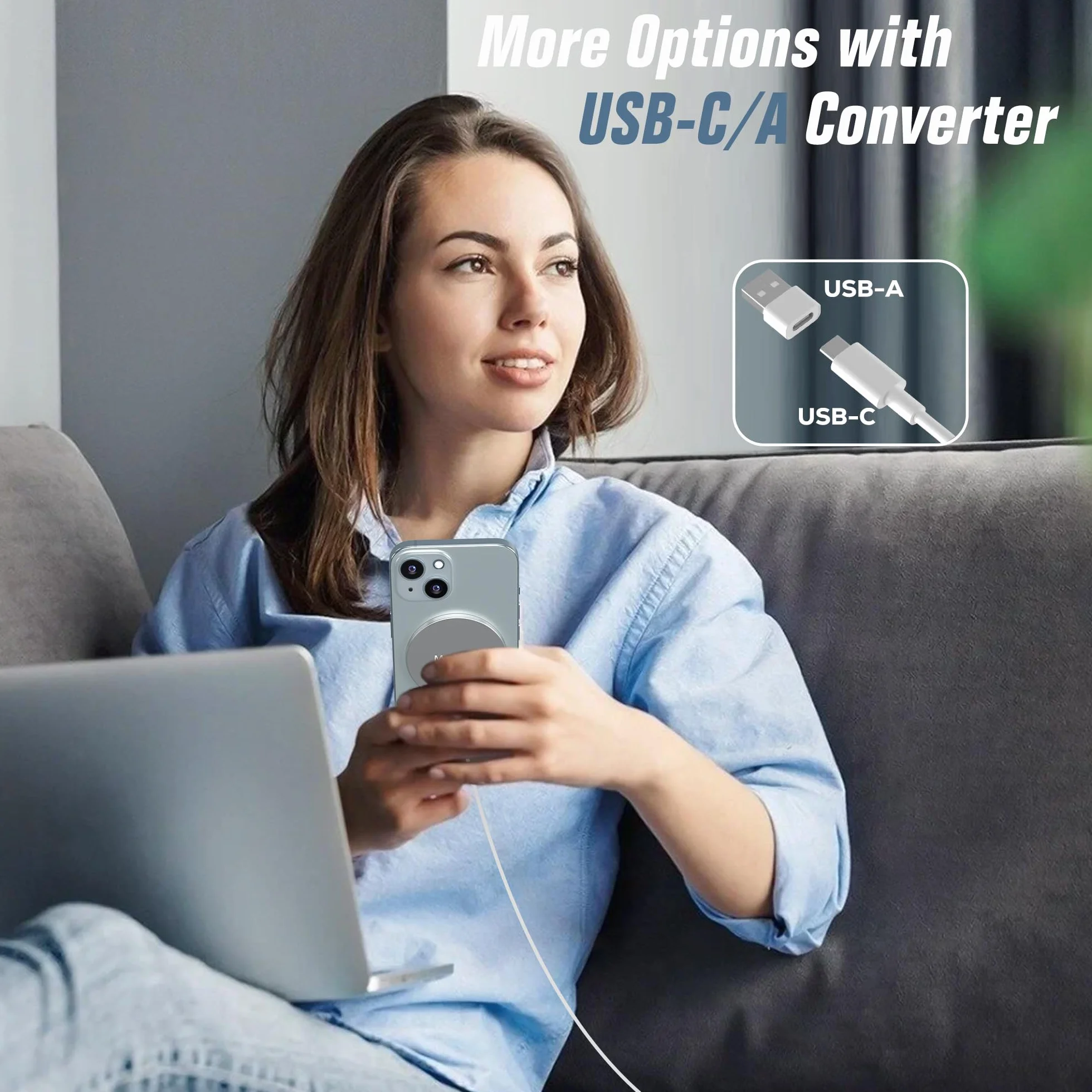 Cargador inalámbrico magnético 2 en 1, aleación de aluminio ultradelgado, compatible con iPhone 17/16/15/14/13/12 y AirPods 4/3/2/Pro, Titanio Plateado