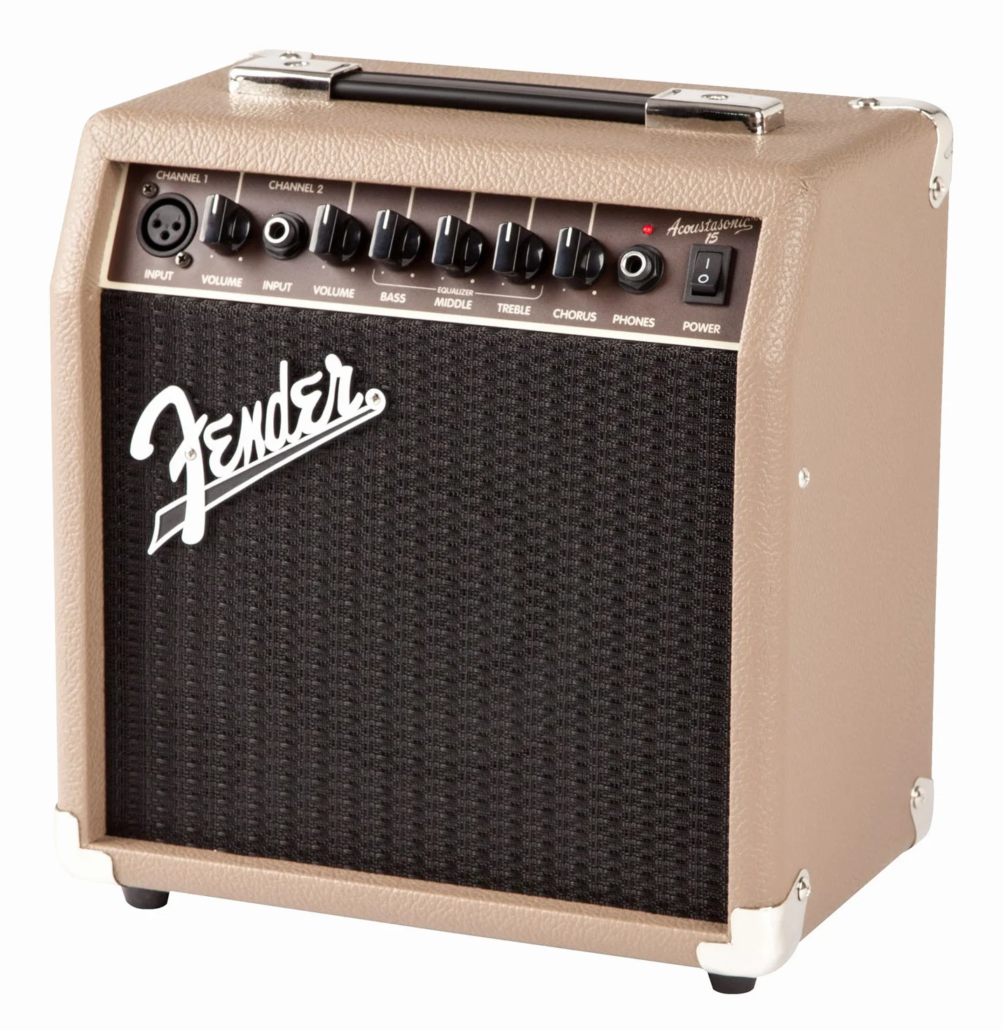 Fender Acoustasonic 15, Amplificador Combo para Guitarra Acústica, 15W, Color Marrón, Entrada Doble (Micrófono + Guitarra), Óptimo para Cantautores