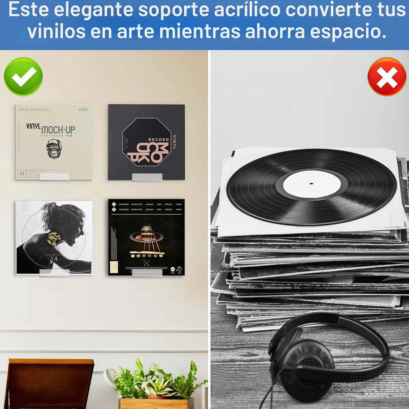 6 Piezas Soporte Vinilos Pared, 4" Transparente Soporte De Pared para Discos De Vinilo para Colecciones CDS, Estante de Acrílico para Discos
