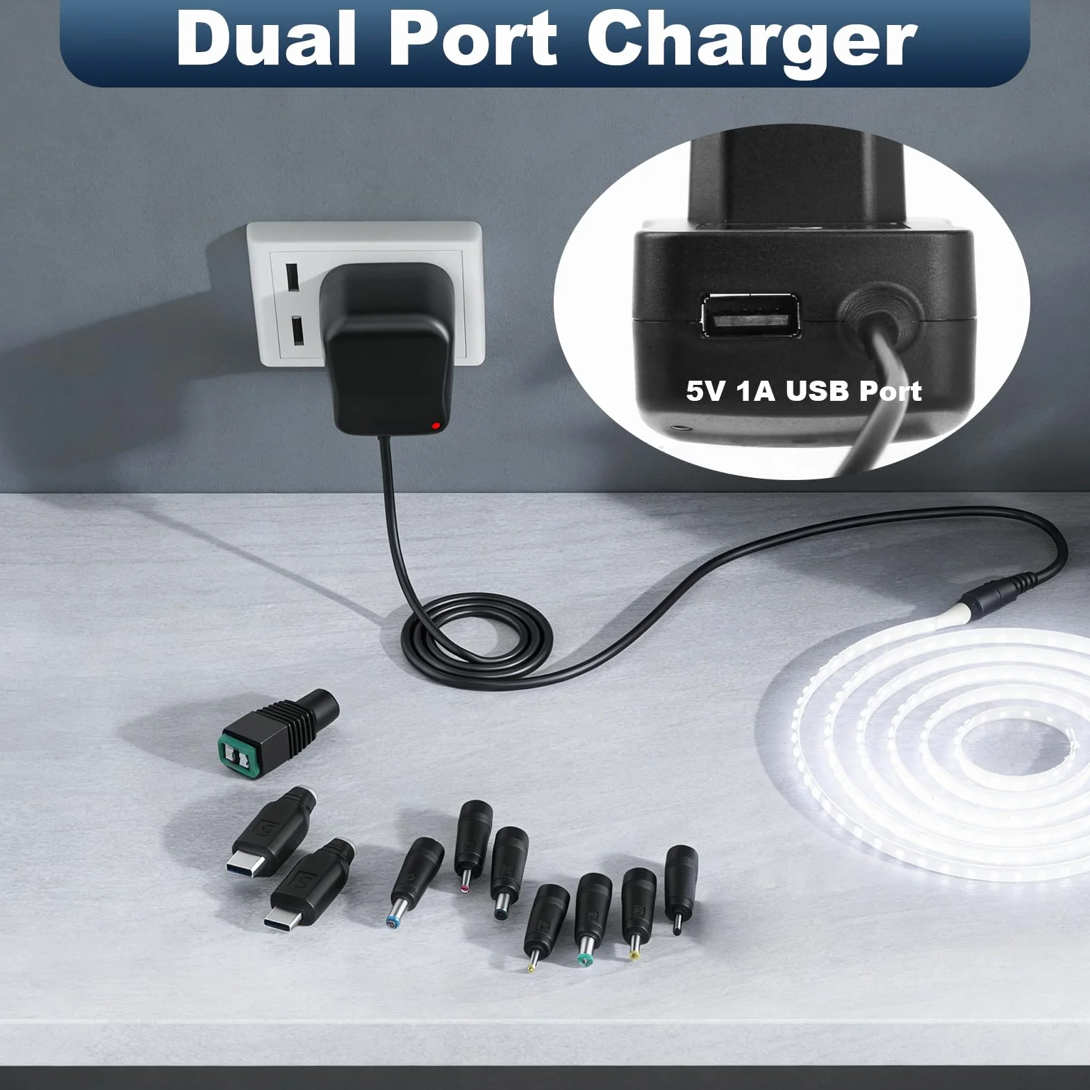 41W Adaptador de Corriente Universal 6V 9V 12V 15V 18V 20V 24V, Cargador Universal con 10 Puntas DC, Fuente de Alimentación Regulable para Router, Monitor LCD, Cámara
