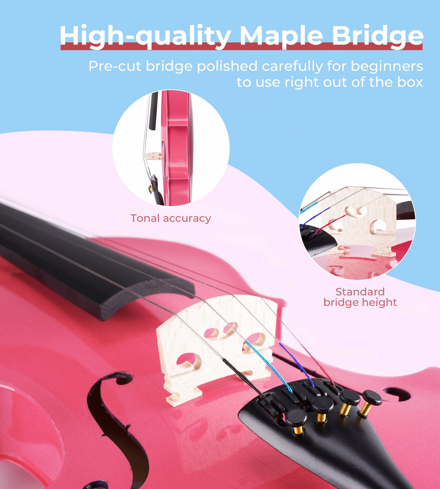 Vangoa 3/4 Violín Acústico Tres Cuartos Violin Set para Principiantes, Estudiantes, Niños con Estuche Colofonia Afinador Cuerdas Arco, Rosa
