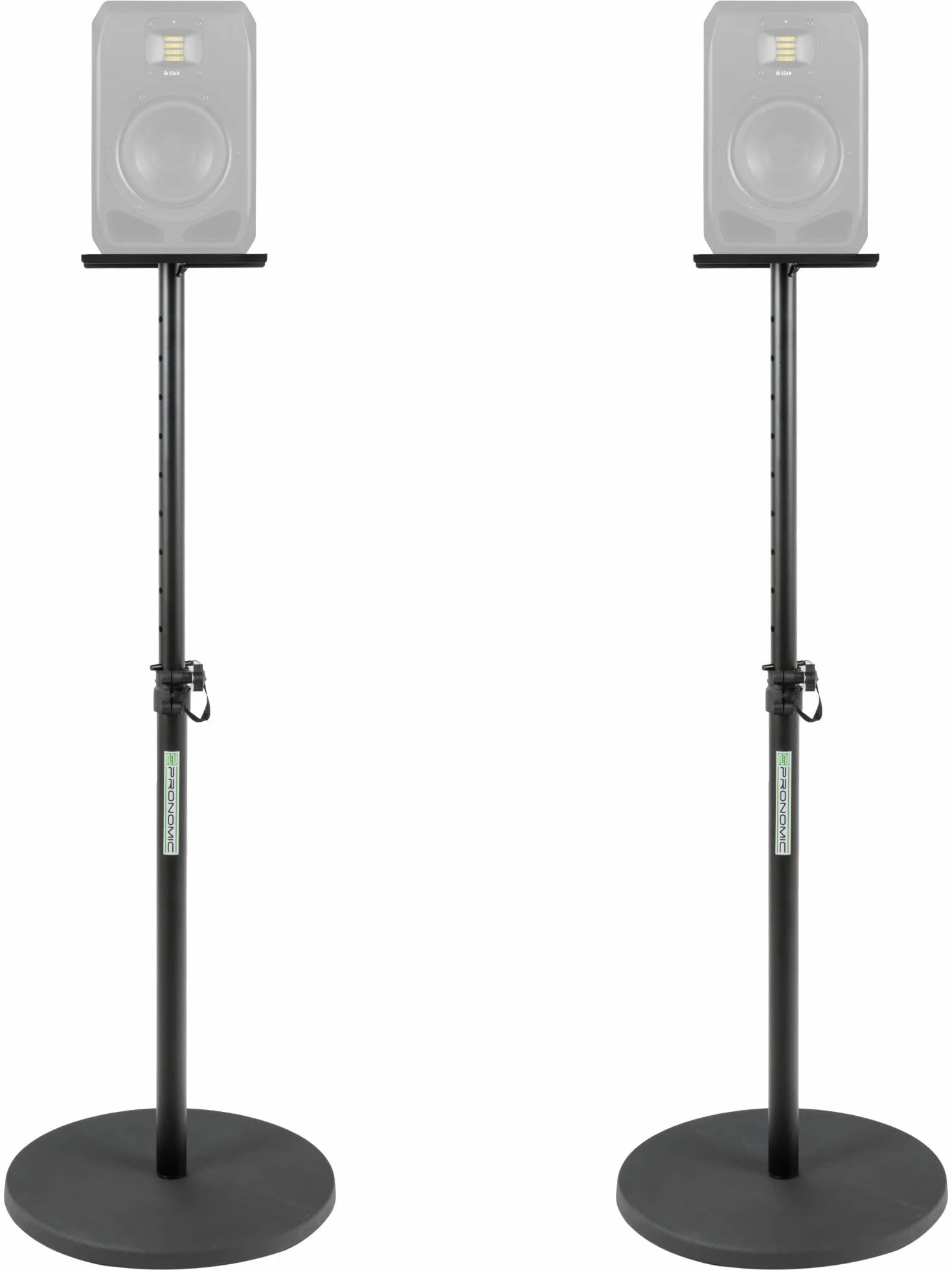 Pronomic SLS-128 BK Soporte para Monitor de Estudio Par - 2 Soportes Ajustables (75-123.5 cm) con Base Redonda Estable y Superficie de Apoyo 23x23 cm para Altavoces de Estudio.