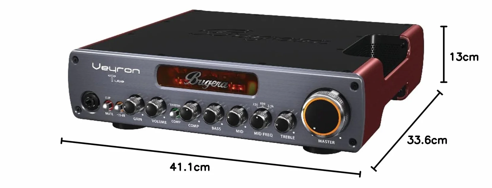 Bugera VEYRON TUBE BV1001T Amplificador de bajo ultracompacto de 2000 W clase D con preamplificador de válvulas, compresor óptico y tecnología DYNAMIZER