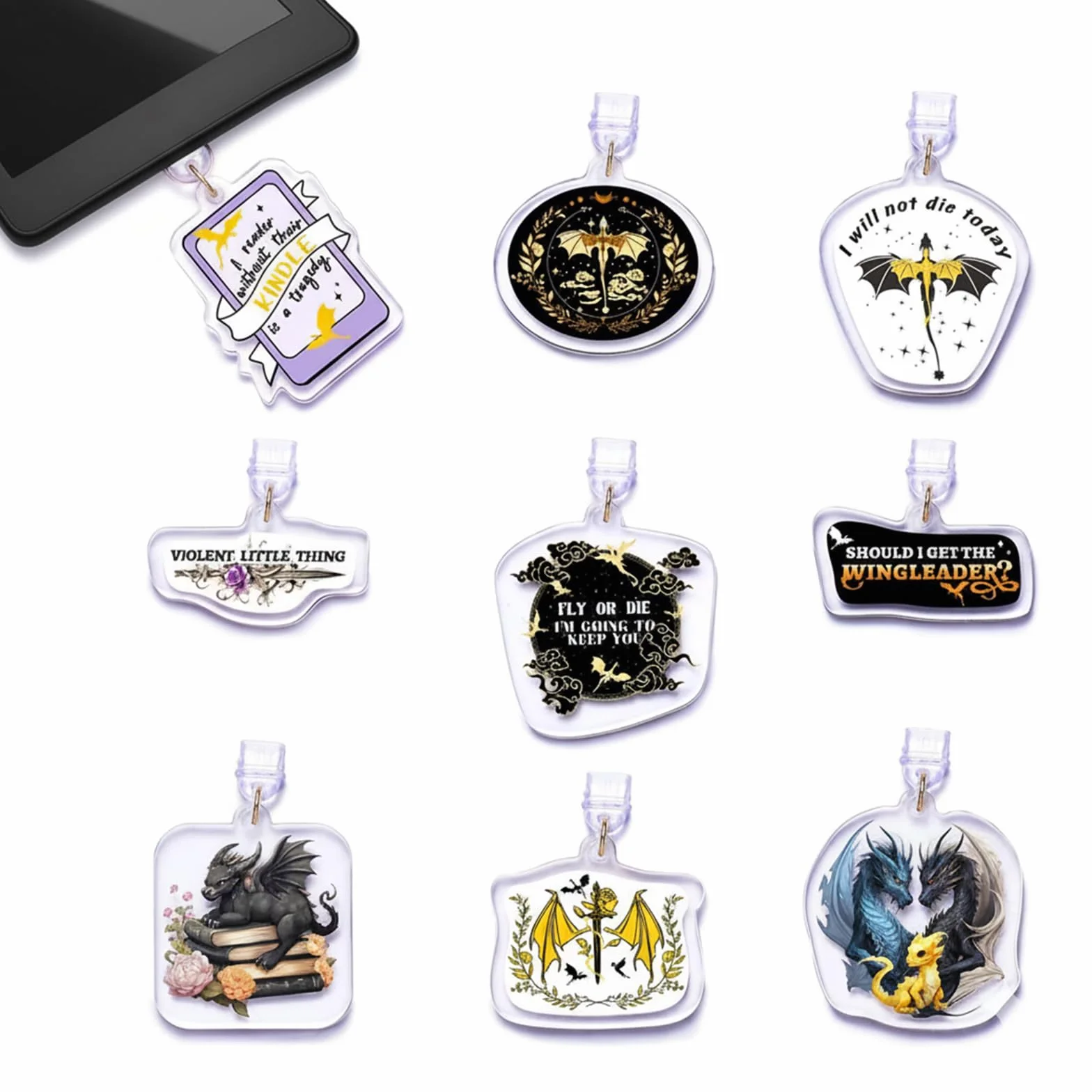 9 Piezas Tapones Antipolvo Kindle Type-C/USB-C Colgante Dragón Negro Oscuro Accesorios