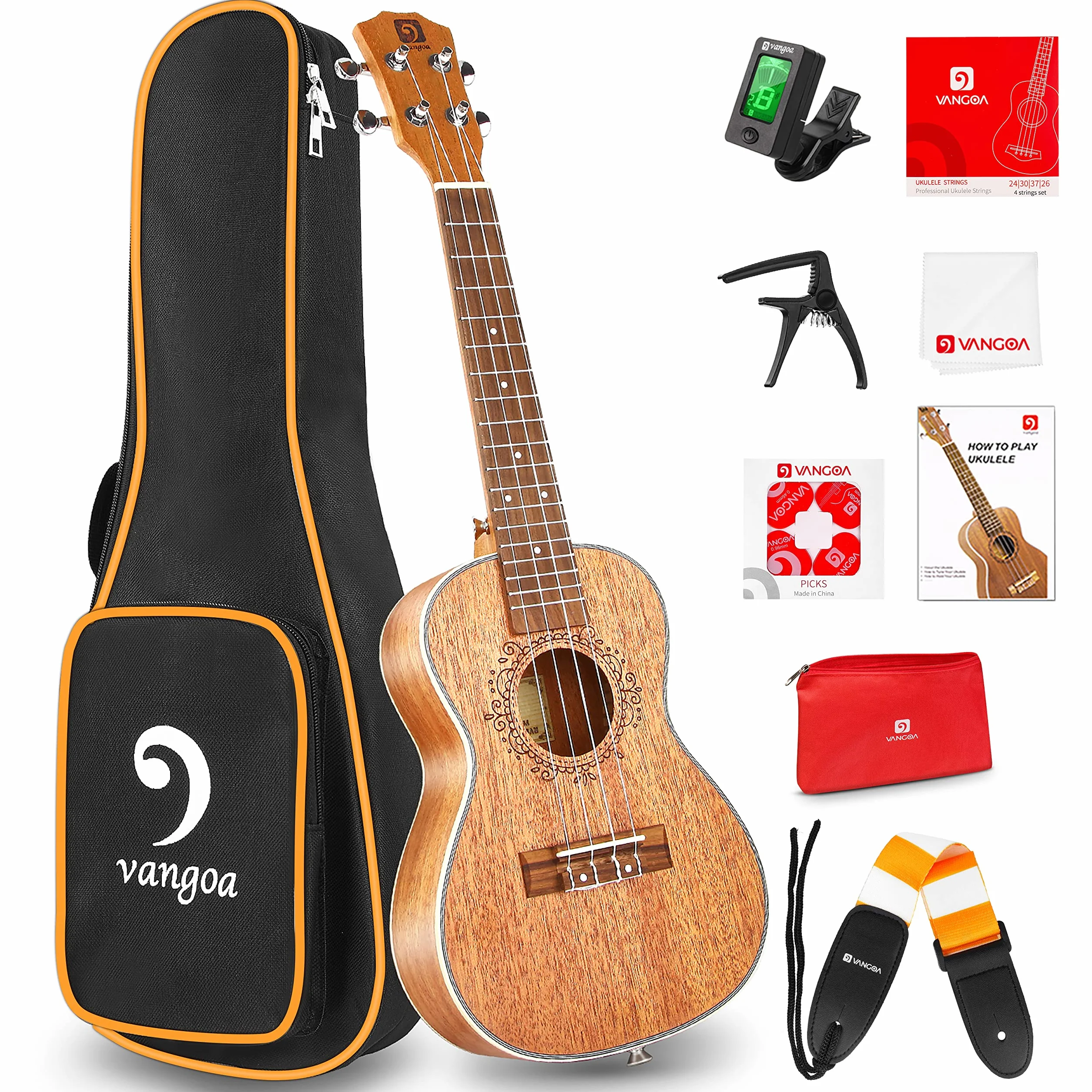 Vangoa Conciertos Ukelele Caoba 23 Pulgada Acústico Hawaiian Ukulele Kit para Principiantes, Estudiante, Intermedio