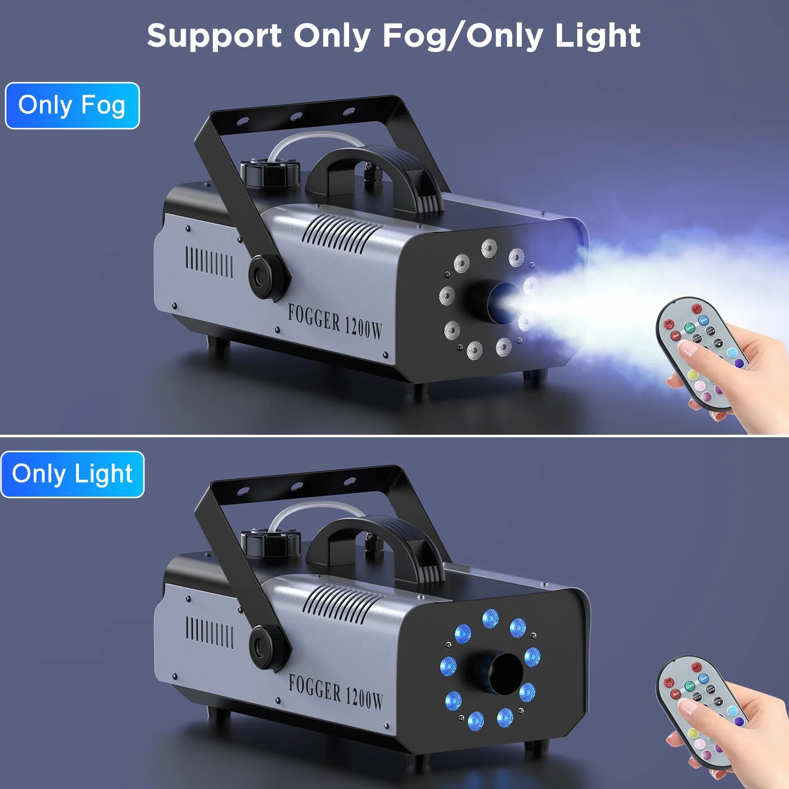 Máquina de Humo Automática 1200W 9 RGB LED Máquina de Niebla Colores Efectos con Remoto Inalámbrico Portátil Fog Machine para Hogar Fiesta Boda Espectáculo Bar Escenario Halloween Navidad