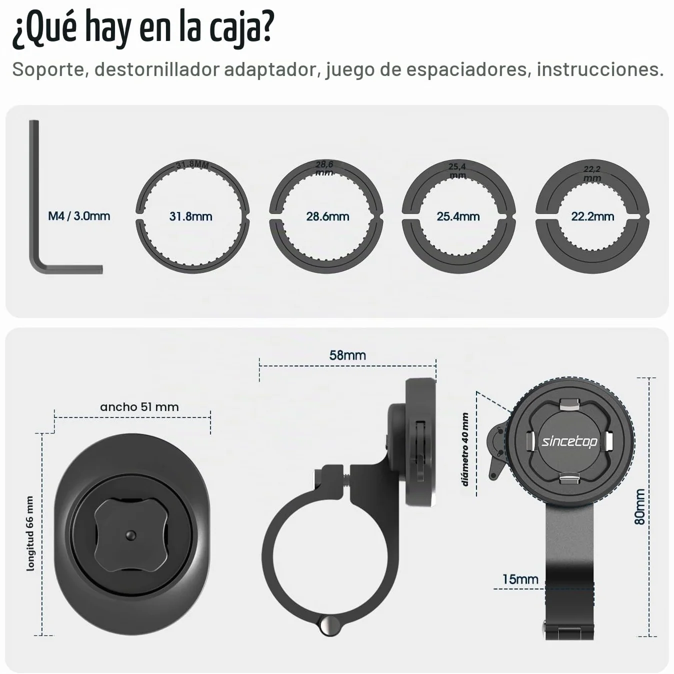 sincetop Soporte movil Bicicleta,Soporte movil Moto para Motocicleta con Adaptador,Montaje en el Manillar de la Bici Delantero para de montaña,Scooter,eléctrica【Serie C-2da Gen】