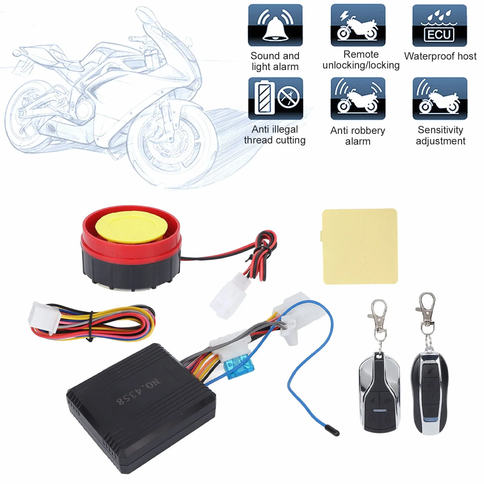 Sistema de Alarma antirrobo para Motocicleta, Kit de Sistema de Alarma antirrobo Universal para Motocicleta de 12 V con Control Remoto unidireccional Impermeable para Moto Scooter