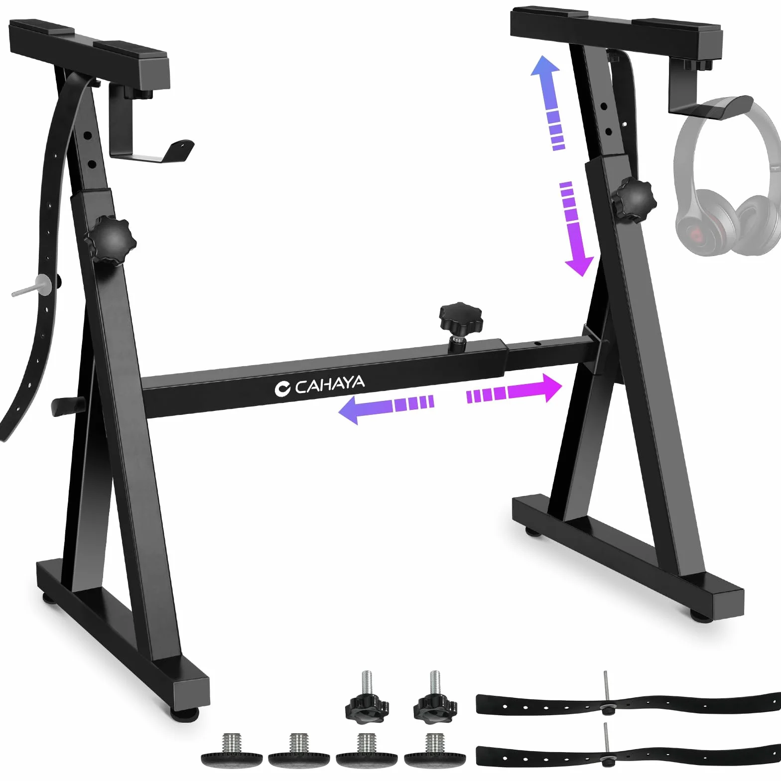 CAHAYA Soporte Teclado Eléctrico Resistente en Z: Ajustable en Altura y Ancho para 61 a 88 Teclas, Fácil de Montar, Base Metálica Estable para Hogar Estudio y Escenario, Negro