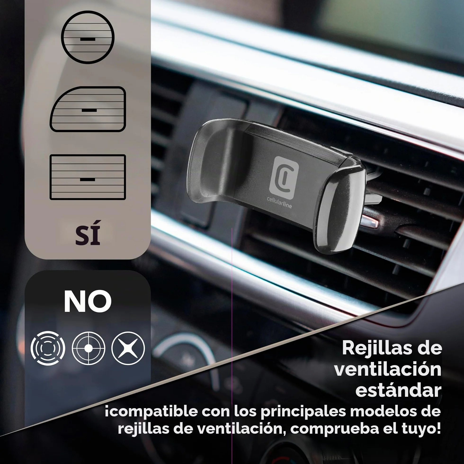 Cellularline SPIN Air Soporte Smartphone Coche Rejillas Ventilación Rotación 360° Negro
