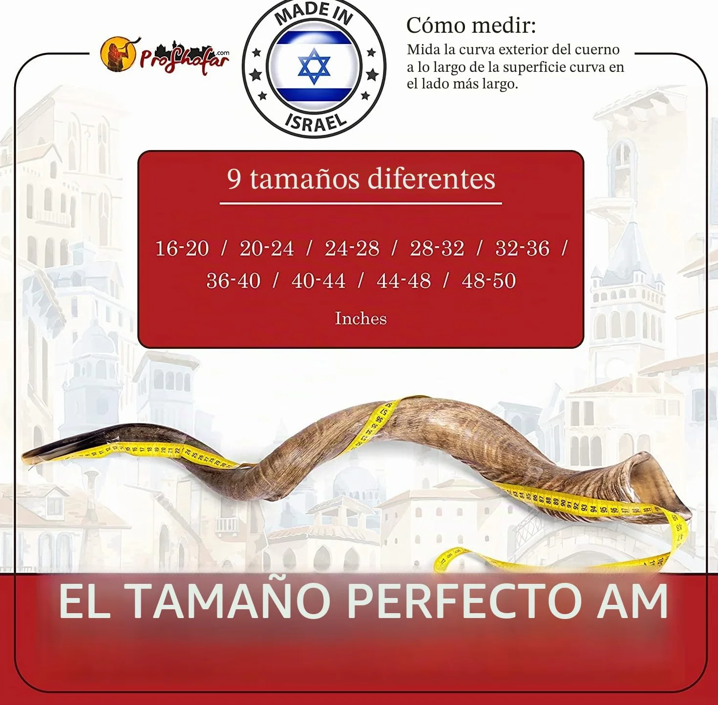 Shofar de Israel kosher - Shofar Natural Kudu Horn - Instrumento musical tradicional yemenita para ceremonias espirituales judías y sermones religiosos, fabricado en Israel