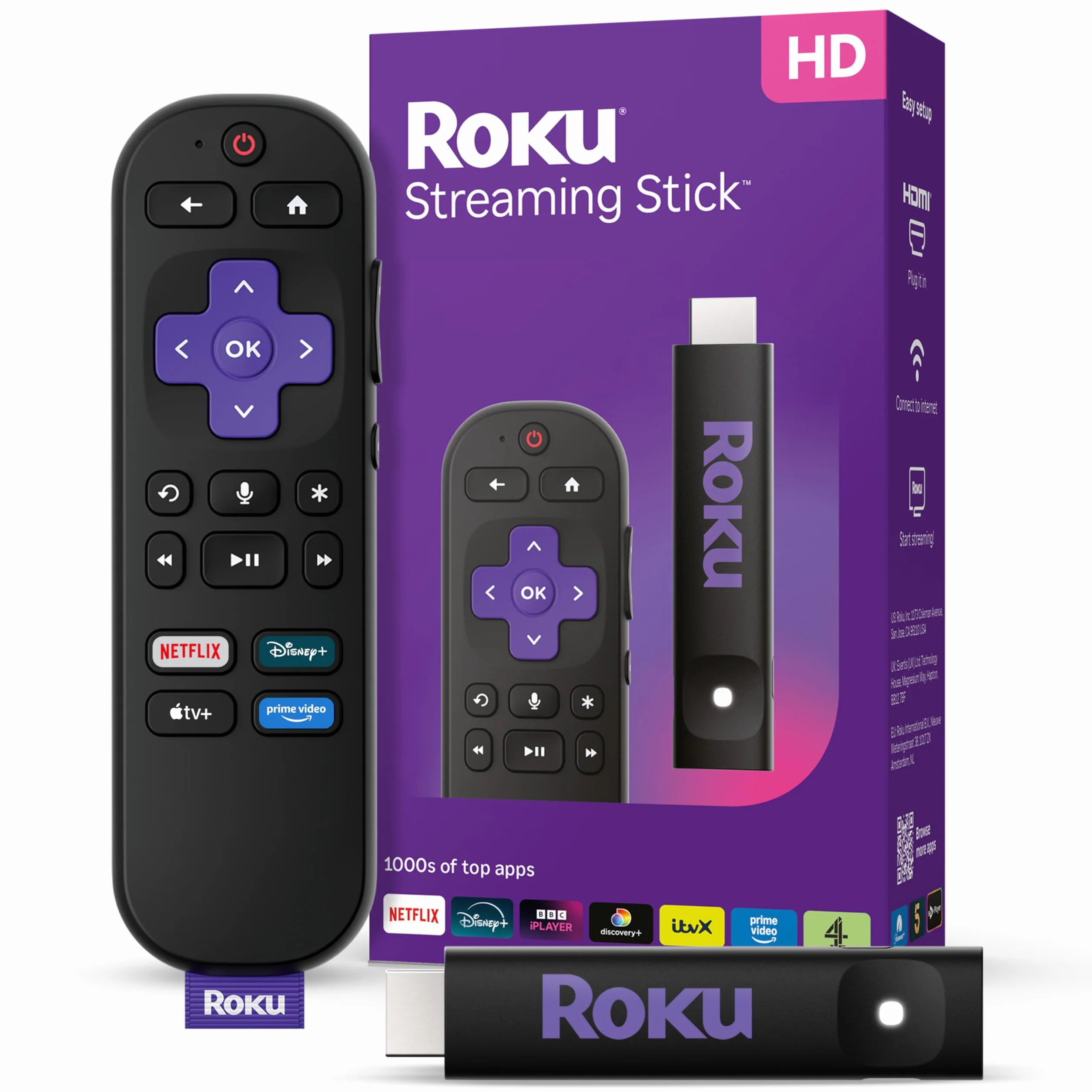 Roku Streaming Stick 2025 - Dispositivo de transmisión HD para TV con Control Remoto por Voz - TV Gratis y en Vivo