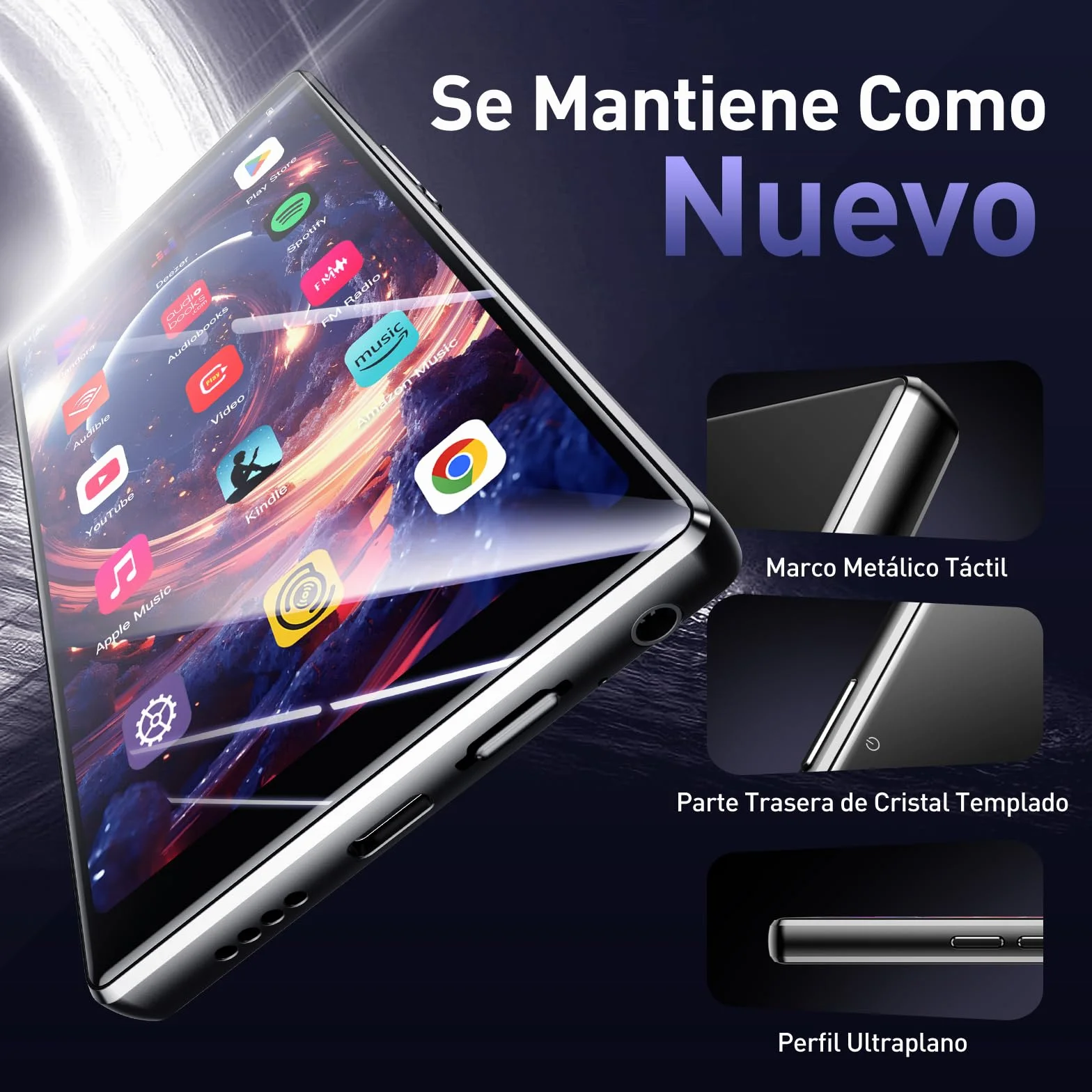 AGPTEK 128GB Reproductor MP3 Spotify con Bluetooth y WiFi, Android 13 MP4 Reproductor de 5'', Reproductor de Música MP4，MP3 Player con Spotify, Audible, App Store, Amazon Music, hasta 1 TB, Negro
