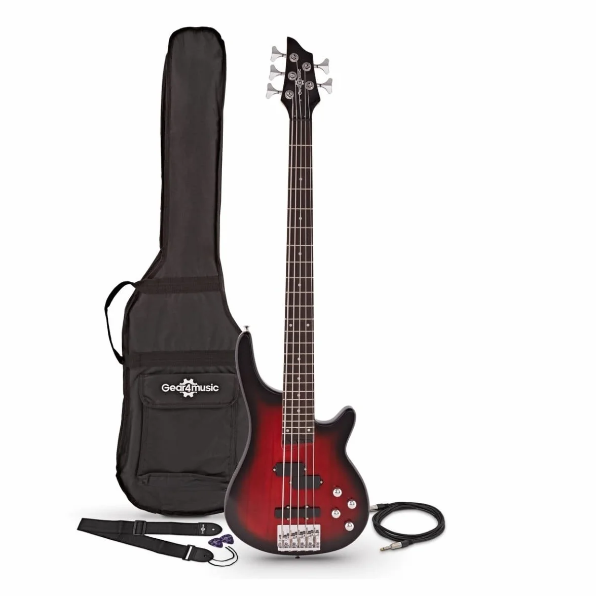 Gear4music Guitarra eléctrica Chicago de 5 cuerdas con accesorios Rojo