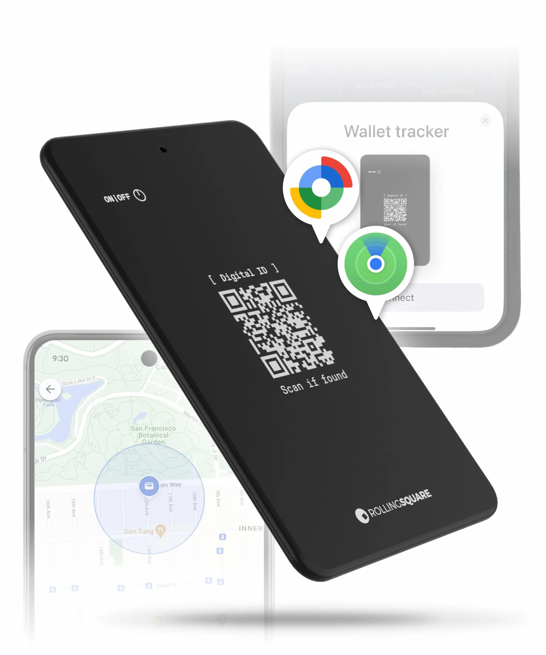 Rolling Square AirCard Dual - Tag Localizador Android y Apple Compatible con Apple iOS Find My y Google Android Find Hub, Carga Inalámbrica Tarjeta Antiextravío, Smart Tag Buscador de Cartera, Negro