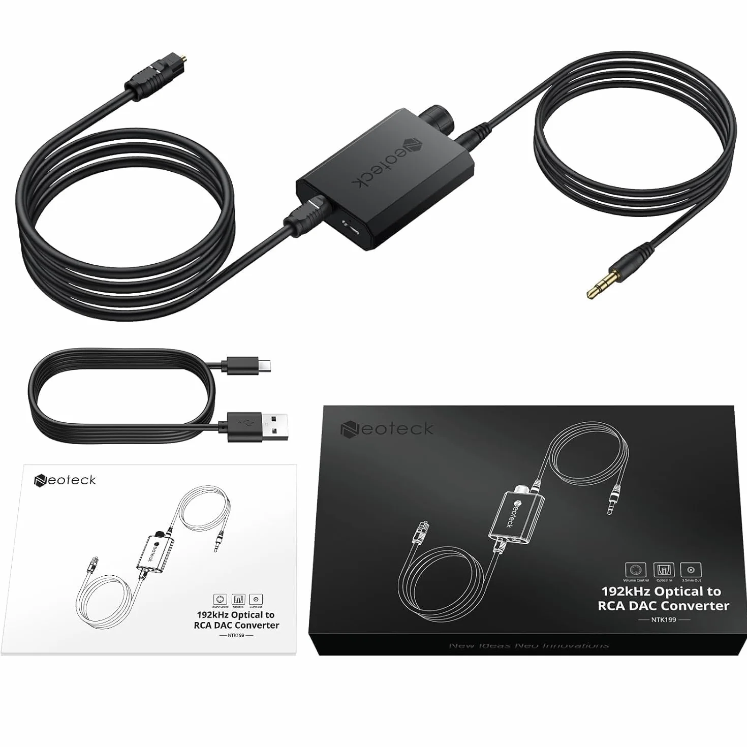 Neoteck DAC 192kHz SPDIF a 3,5mm Convertidor Digital a Analógico con Chip Amplificador