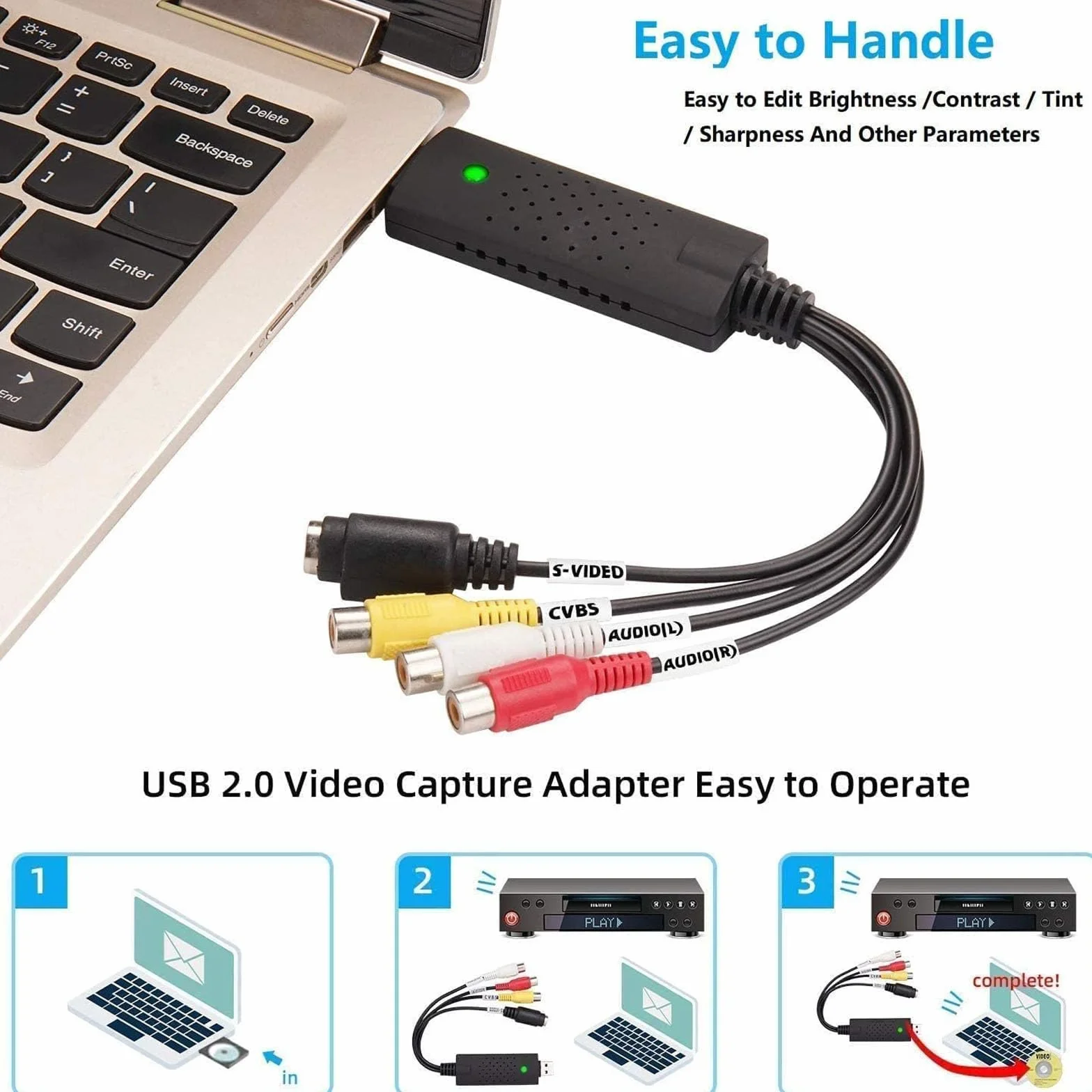 Conversor de Archivos Digitalizados USB 2.0 de Audio y Vídeo, Tarjeta de Captura, Memoria para Windows 10/8/7/XP Mac