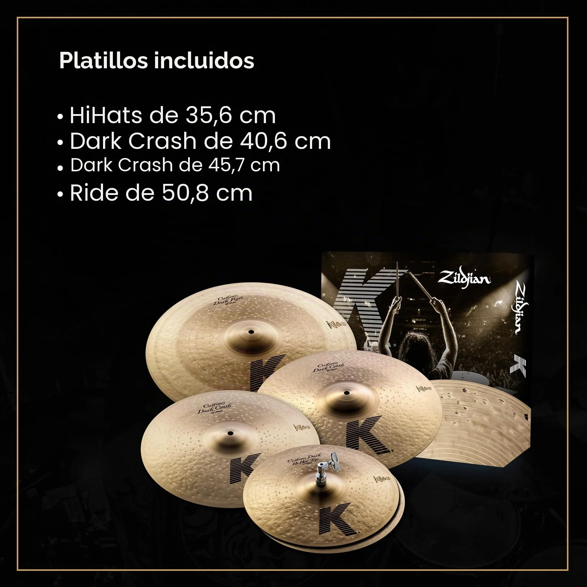 Zildjian KCD900 K Custom Series Dark Cymbal Box Set - 14" Hi-Hats, 16"/18" Crash, 20" Ride, Oscuro