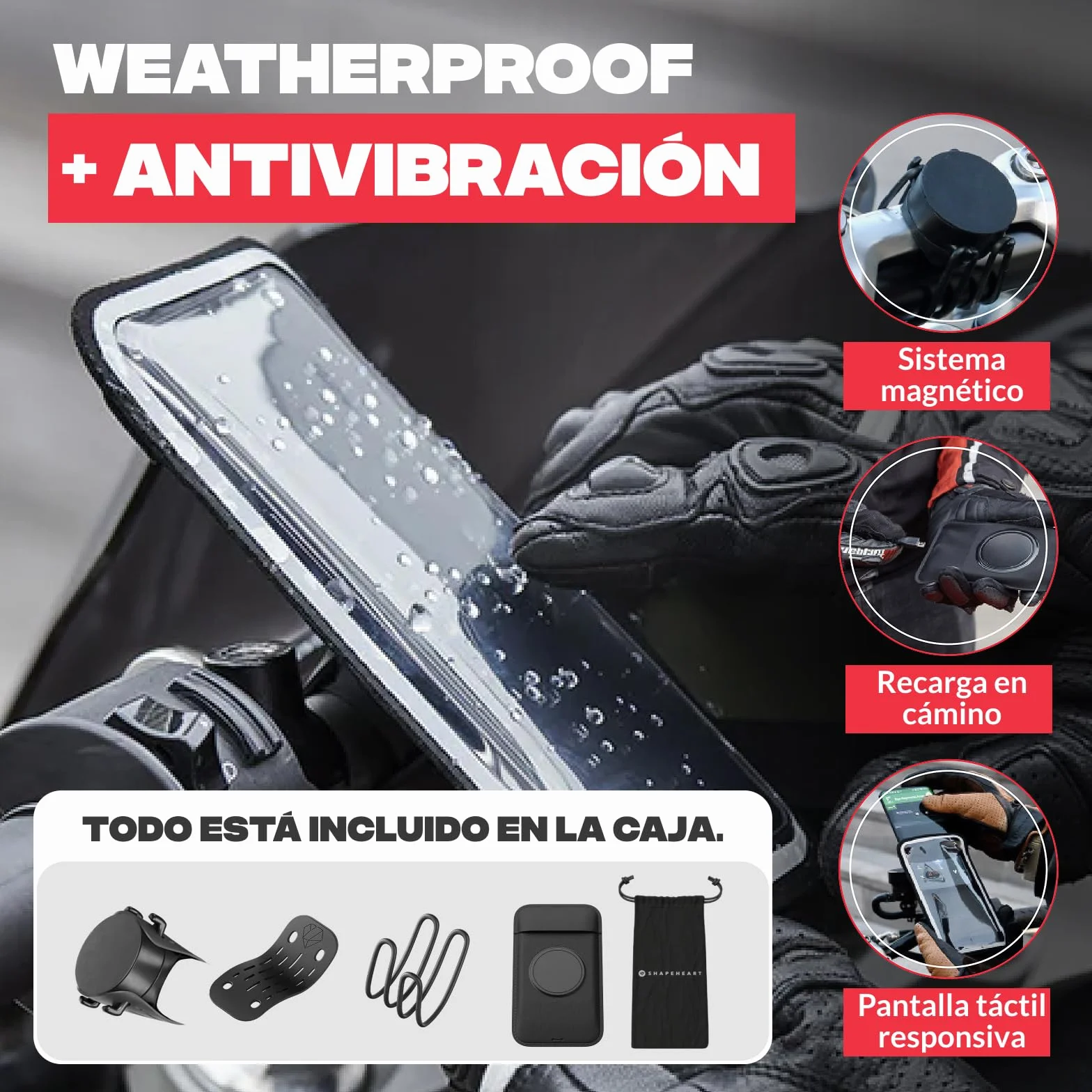 Shapeheart Funda Impermeable Táctil XL Soporte Móvil Moto Magnético Universal para Manillar