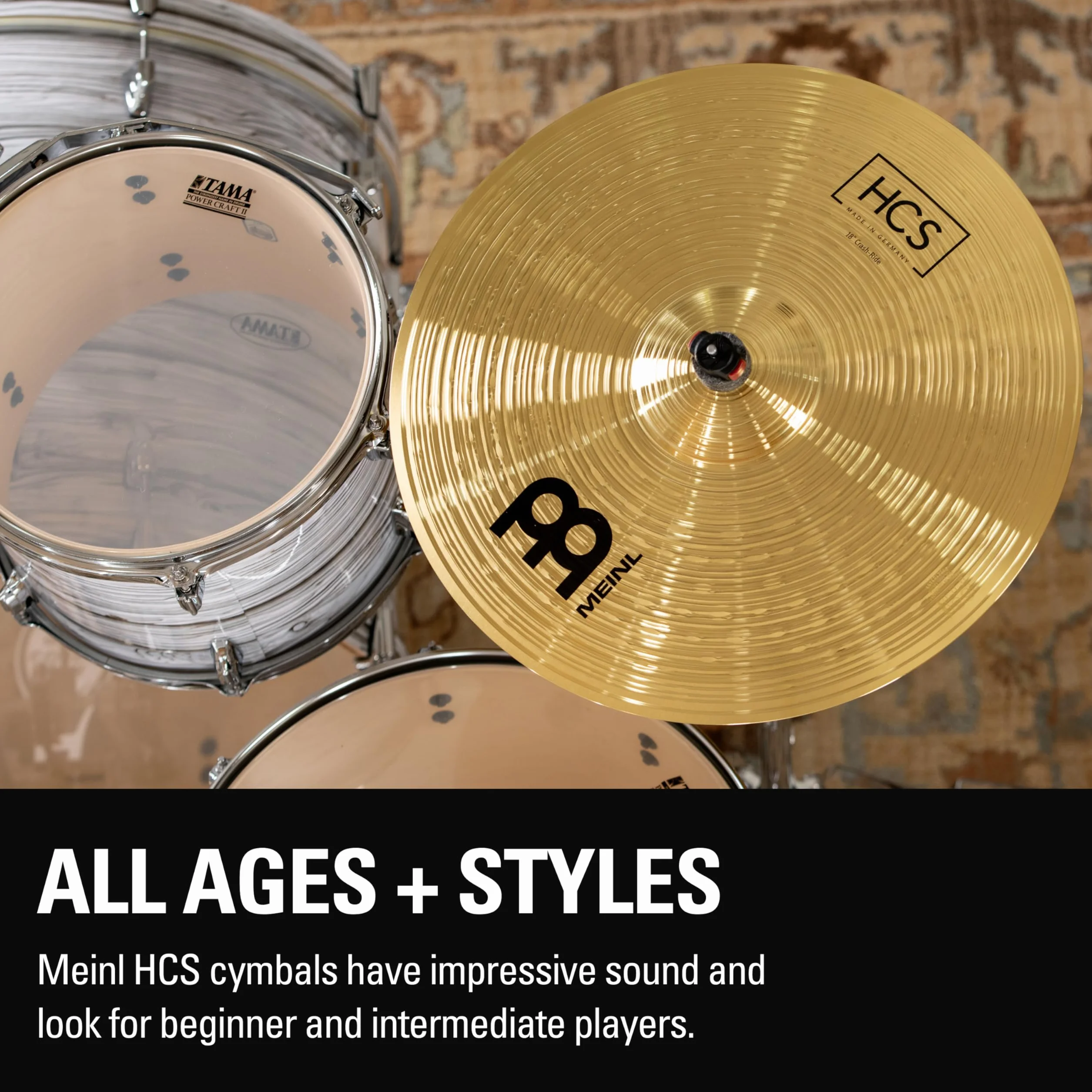 Meinl Cymbals HCS Basic Cymbal Set Pack – Juego de Platillos de Batería con Plato 14 pulgadas Hihats y 18 Crash-Ride – Latón, Acabado Tradicional (HCS1418)