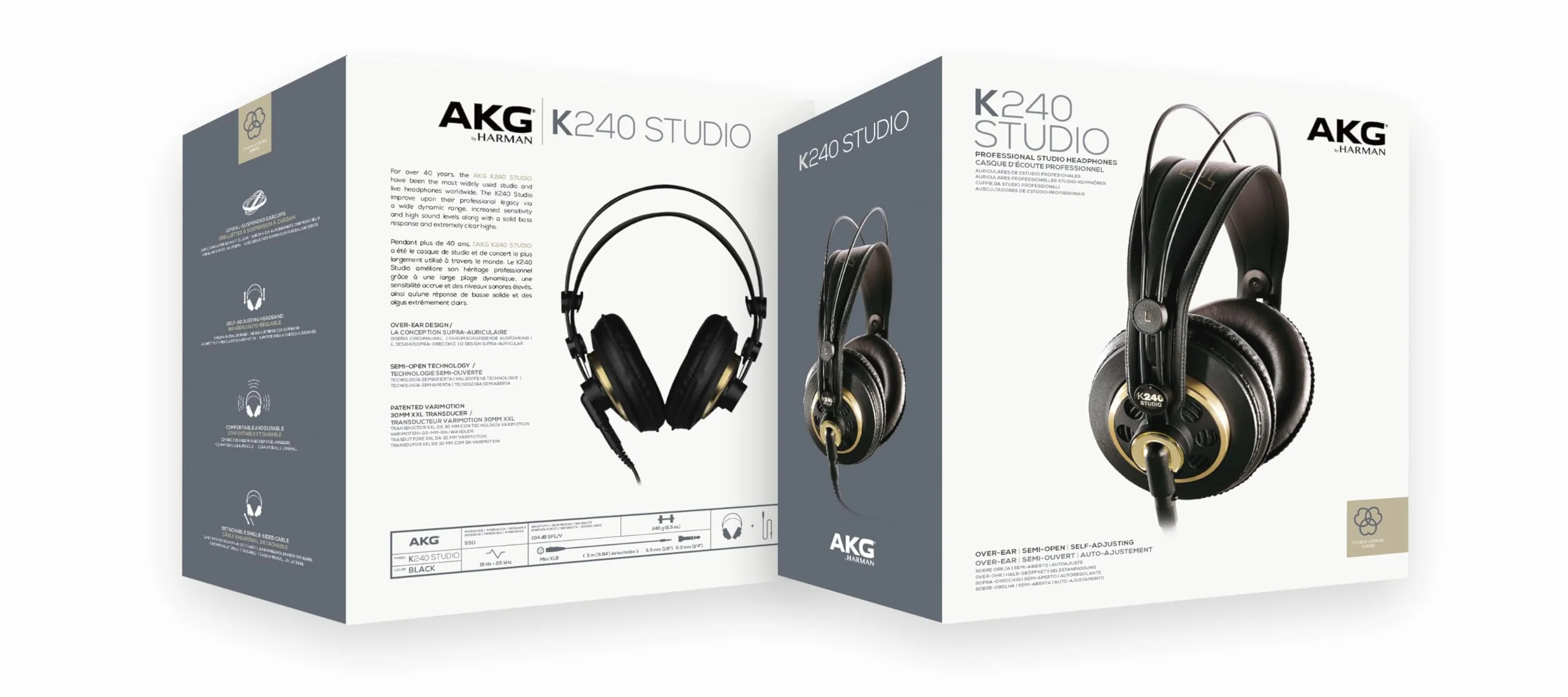 AKG K 240 Studio - Auriculares Profesional, Negro, 6,00 x 9,20 x 6,00 pulgadas