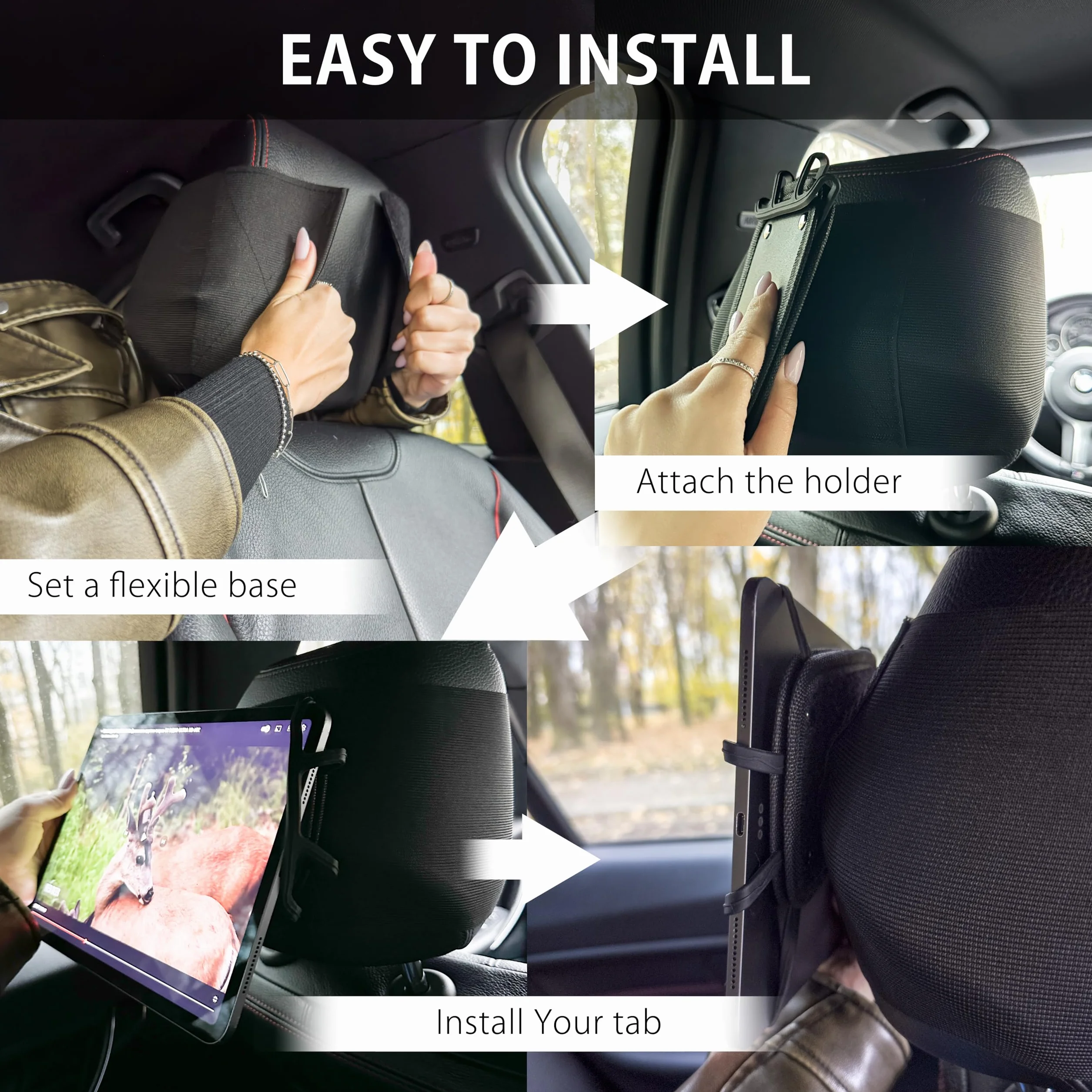 MyGadget Soporte Tablet para Reposacabezas de Coche - Compatible con Tableta de 7 a 11 Pulgadas - Stand para iPad, Kindle Fire, etc - Negro