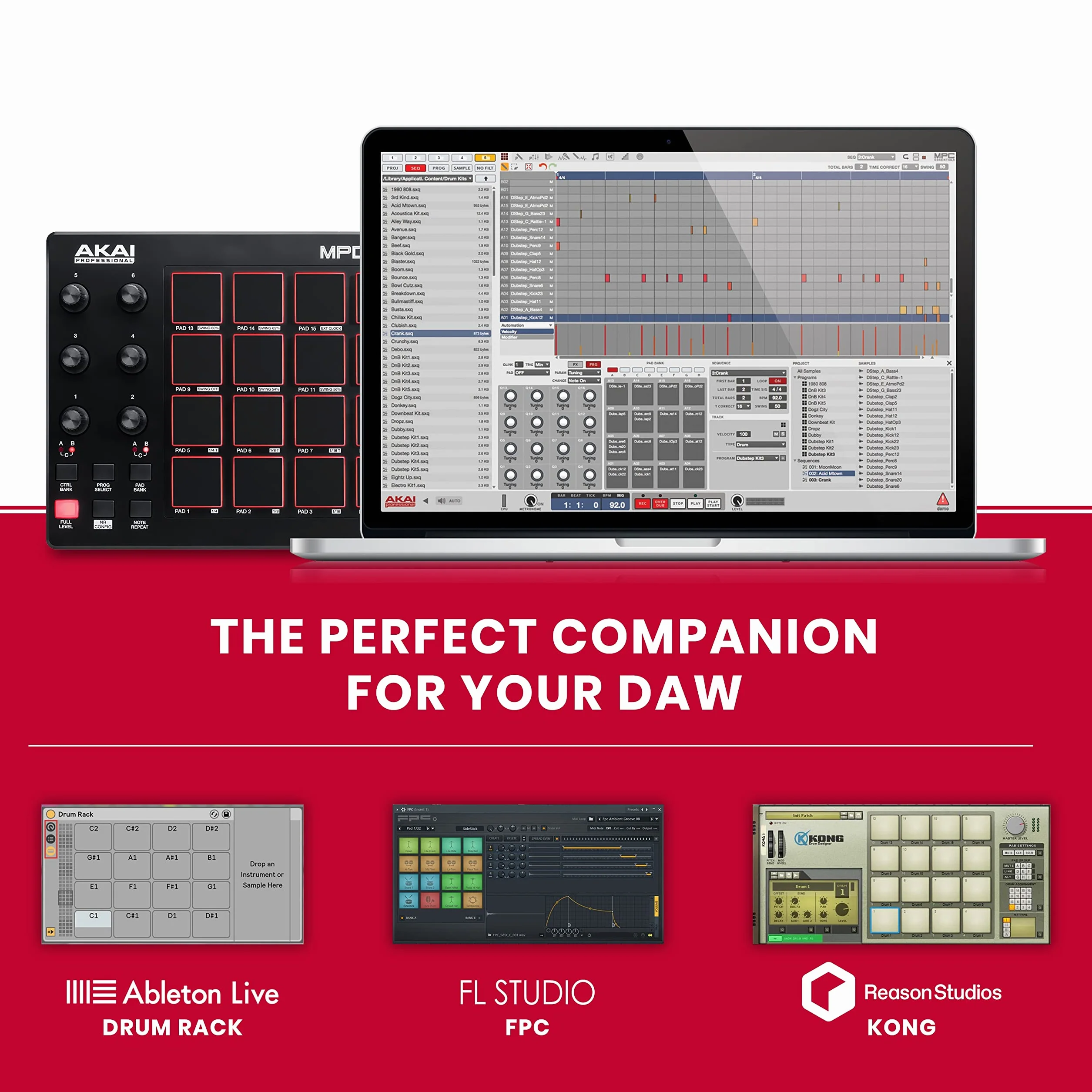 Akai Professional MPD218 - Controlador de Pads MIDI USB con 16 Pads MPC y 6 Knobs Asignables para DAW, Botones Note Repeat y Full Level, y Software de Producción