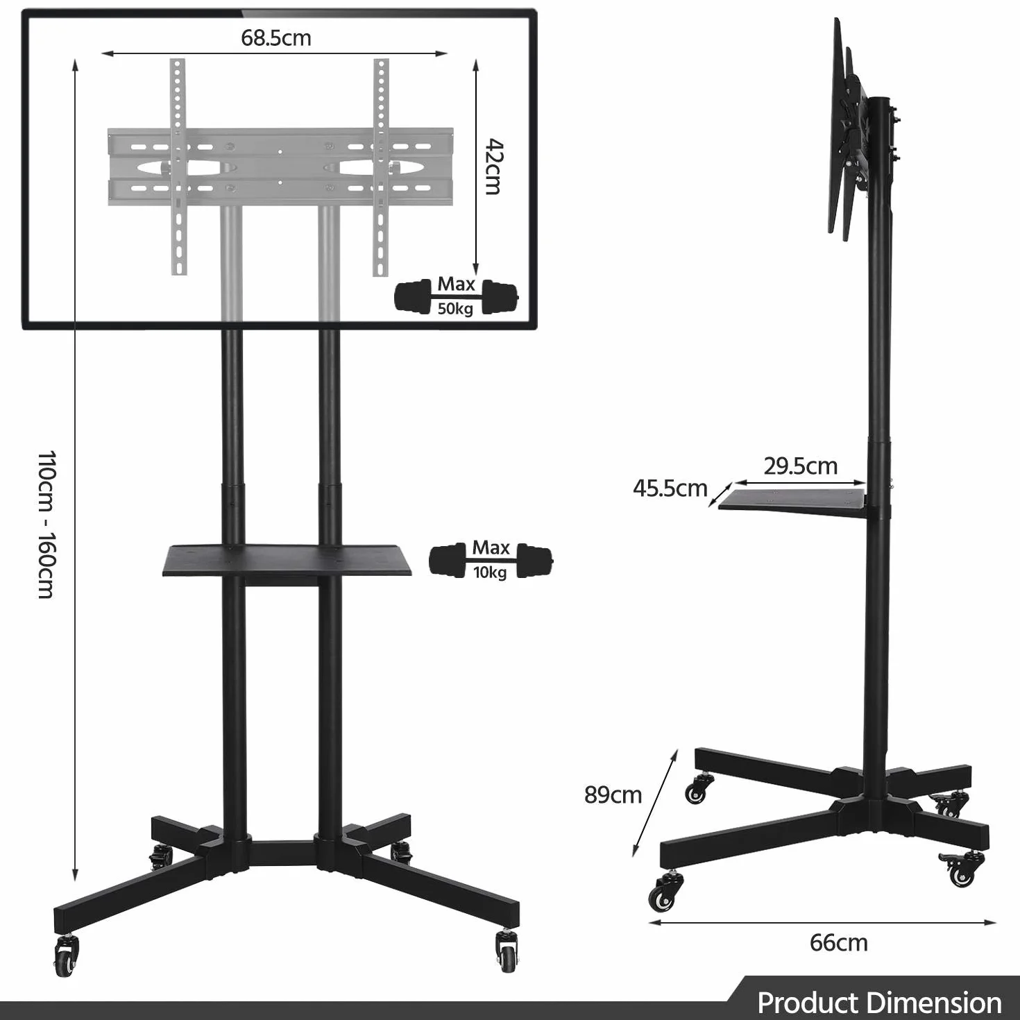 Yaheetech Soporte TV Pie Ruedas para Televisiones de 32-65 Pulgadas de Plasma/LCD/LED Altura Ajustable Soporte TV Suelo Mueble hasta 50Kg Máx VESA 600x400mm