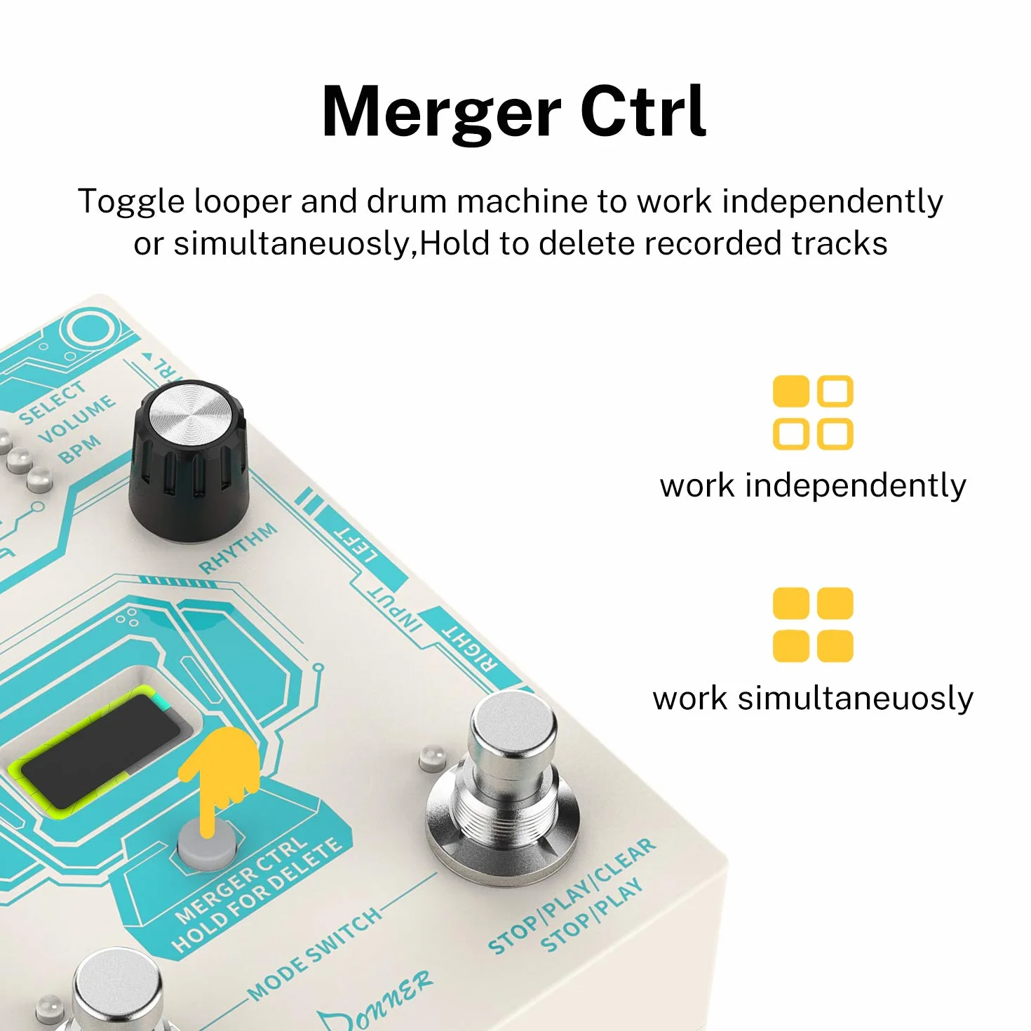 Donner Circle Looper Pedal de Efecto de Guitarra con Barra de Progreso de Tiempo Pantalla Drum Machine