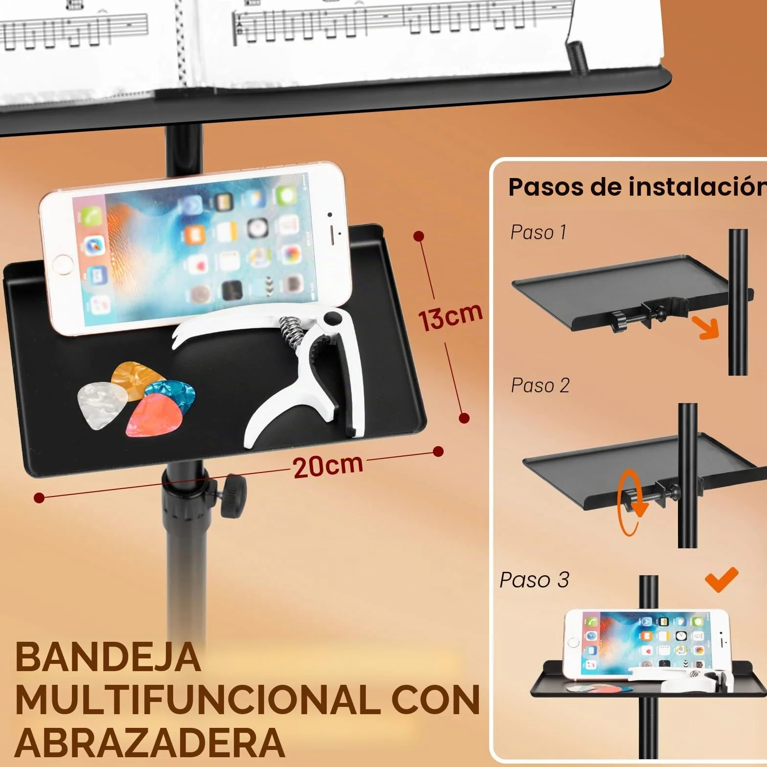 CAHAYA Atril Musica Extensible con Bolsa de Transporte Soporte para Partituras Plegable con Altura y Pestañas de Sujeción Ajustables Incluye Coleccionista de Musica