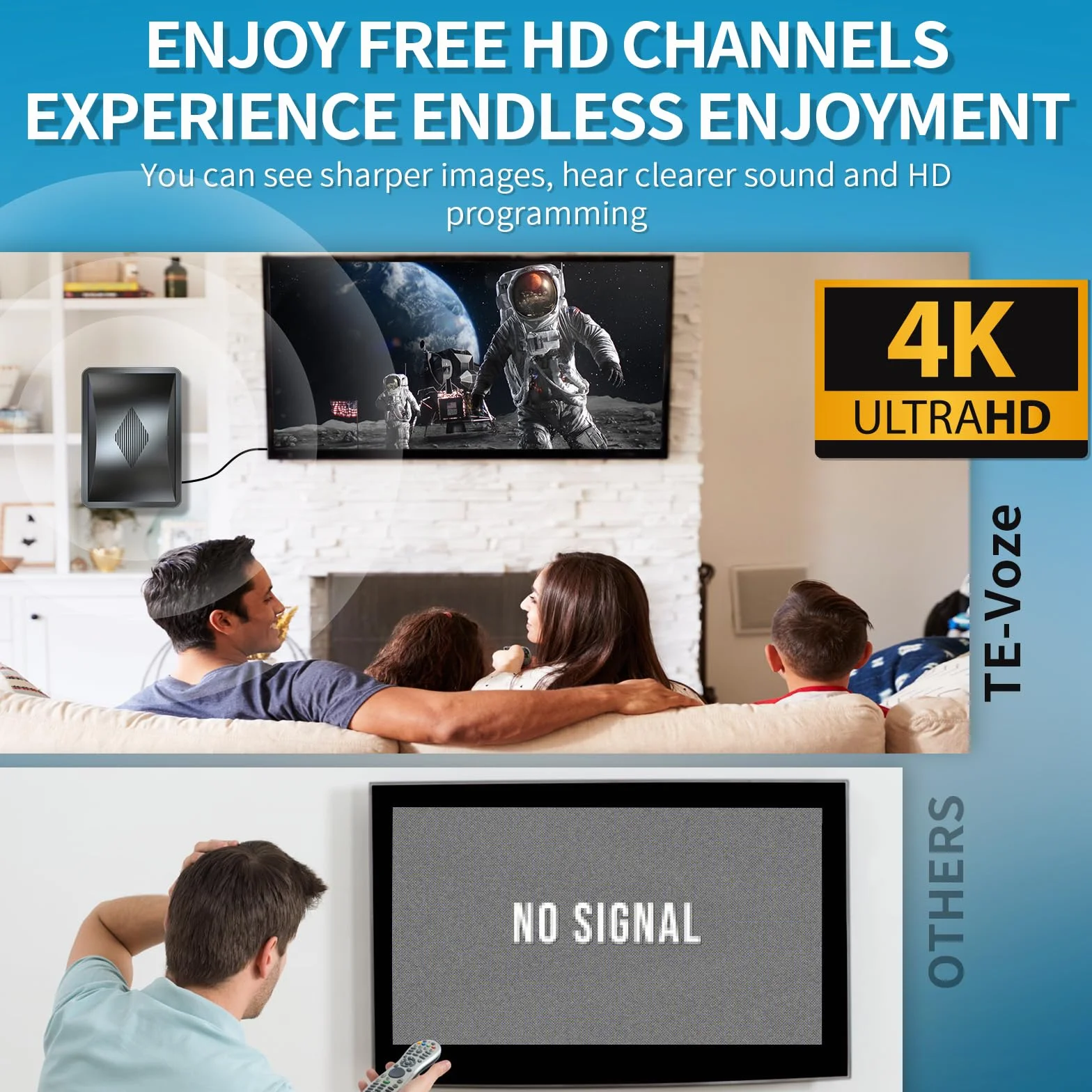 Antena TV Interior 600KM+, Antena TDT Interior con Amplificador de Señal Ultra Potente, 360° Recepción Canales Locales HD, Compatible con Todos los TVs Soporte 8k 4k 1080p, Cable Coaxial de 10M