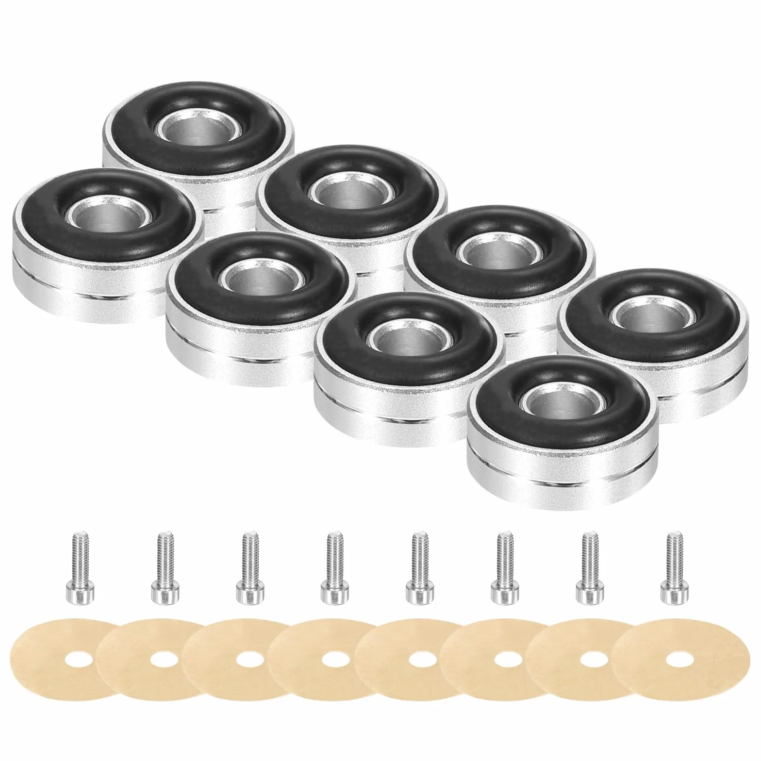 QUARKZMAN 8 Pcs Almohadilla De Aislamiento Para Subwoofer, 20x8mm Pies De Aislamiento Para Altavoces Púas De Aislamiento Para Altavoces Almohadilla De Aislamiento, Tornillos M3 Plateados