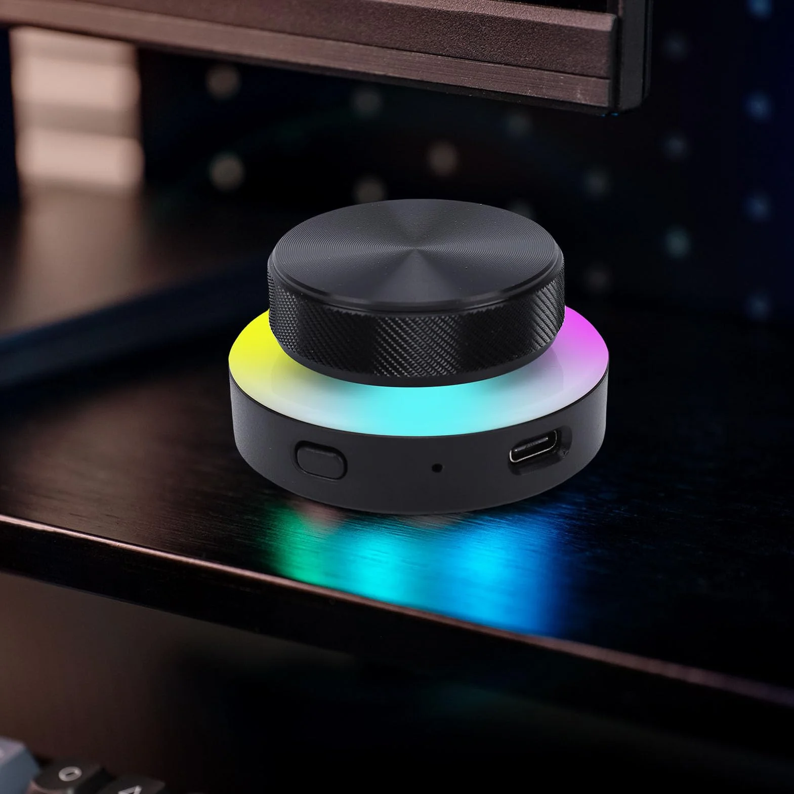 Bewinner Perilla de Control de Volumen Bluetooth, 2.4G BT Conectividad USB C Dial de Control RGB para PC, Computadora Portátil, Tableta, Teléfono, Ajuste de Volumen, Accesos Directos y