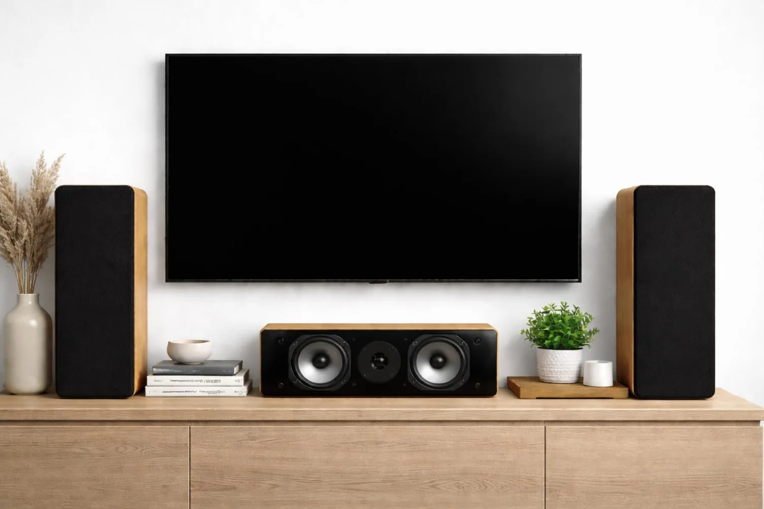 Dynavoice Challenger C-5 Roble Natural Altavoz Central Pasivo 2 Vías 120W 8 Ohm Doble Woofer 5,25 Pulgadas Tweeter 1 Pulgada Home Cinema HiFi Bass Reflex Trasero VESA 10x10