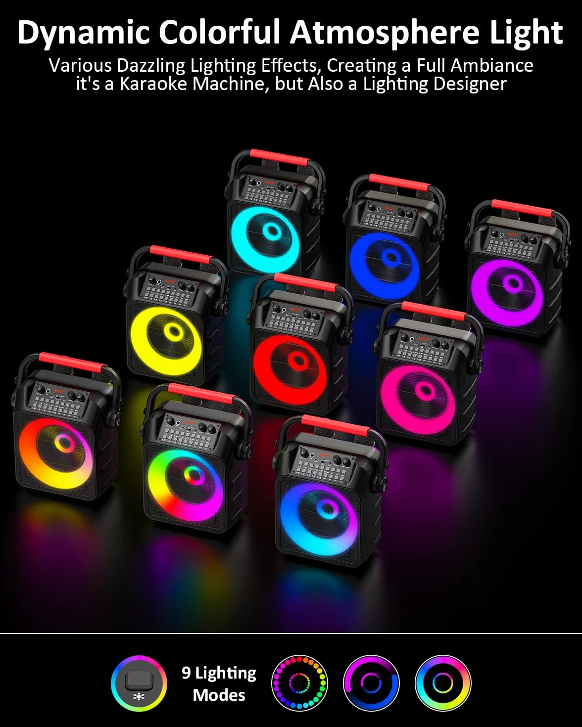Máquina de Karaoke para adultoscon 2 micrófonos,Altavoz Profesional de Karaoke Bluetooth portátil con Luces LED,para Fiestas,Regalo,al Aire Libre,para TV,DJ.Sostener TF/USB/TWS/Mic/AUX