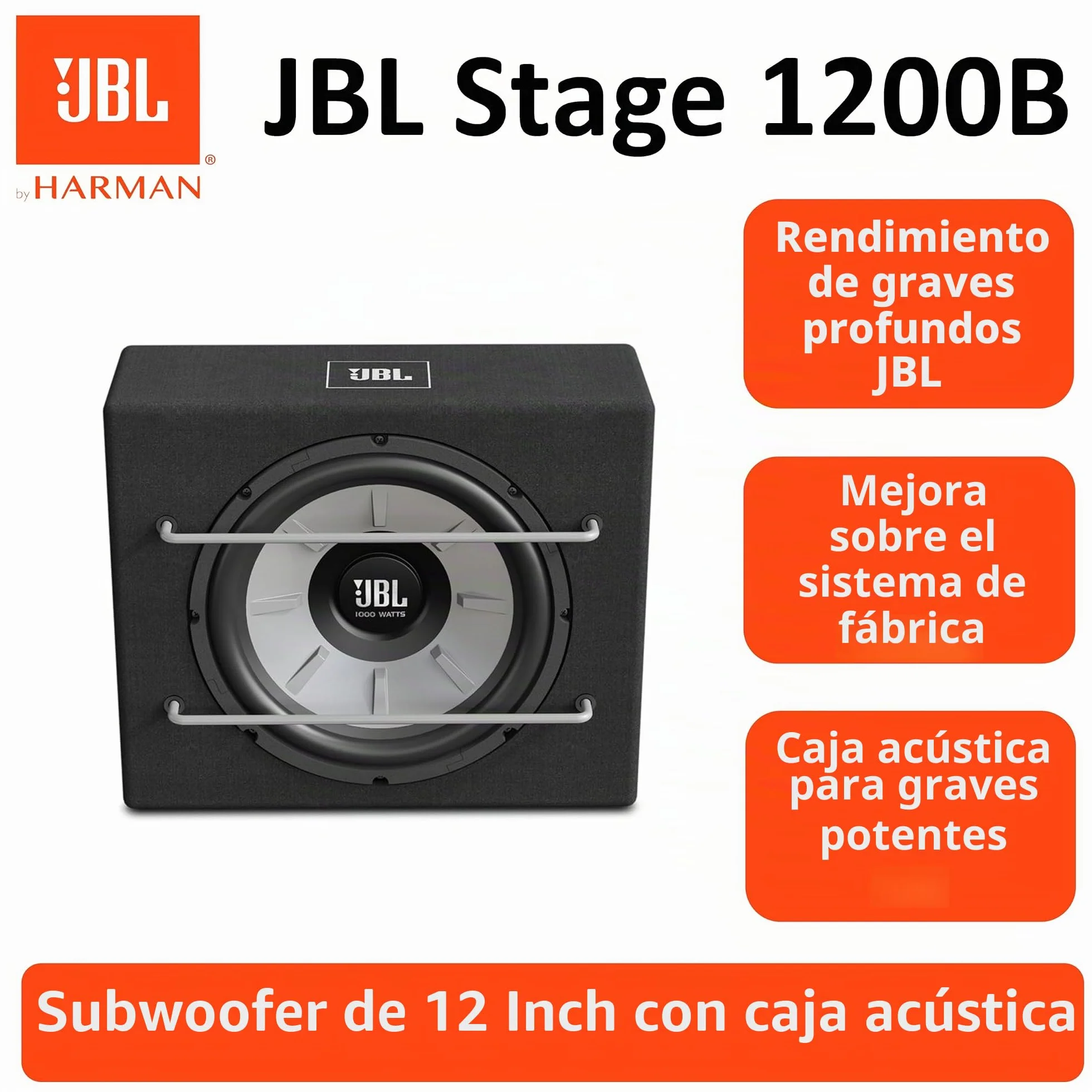 JBL Stage 1200B Subwoofer Coche - 1000 Watt Harman Kardon Car hifi - 12" JBL Bass Reflex Subwoofer con Carcasa