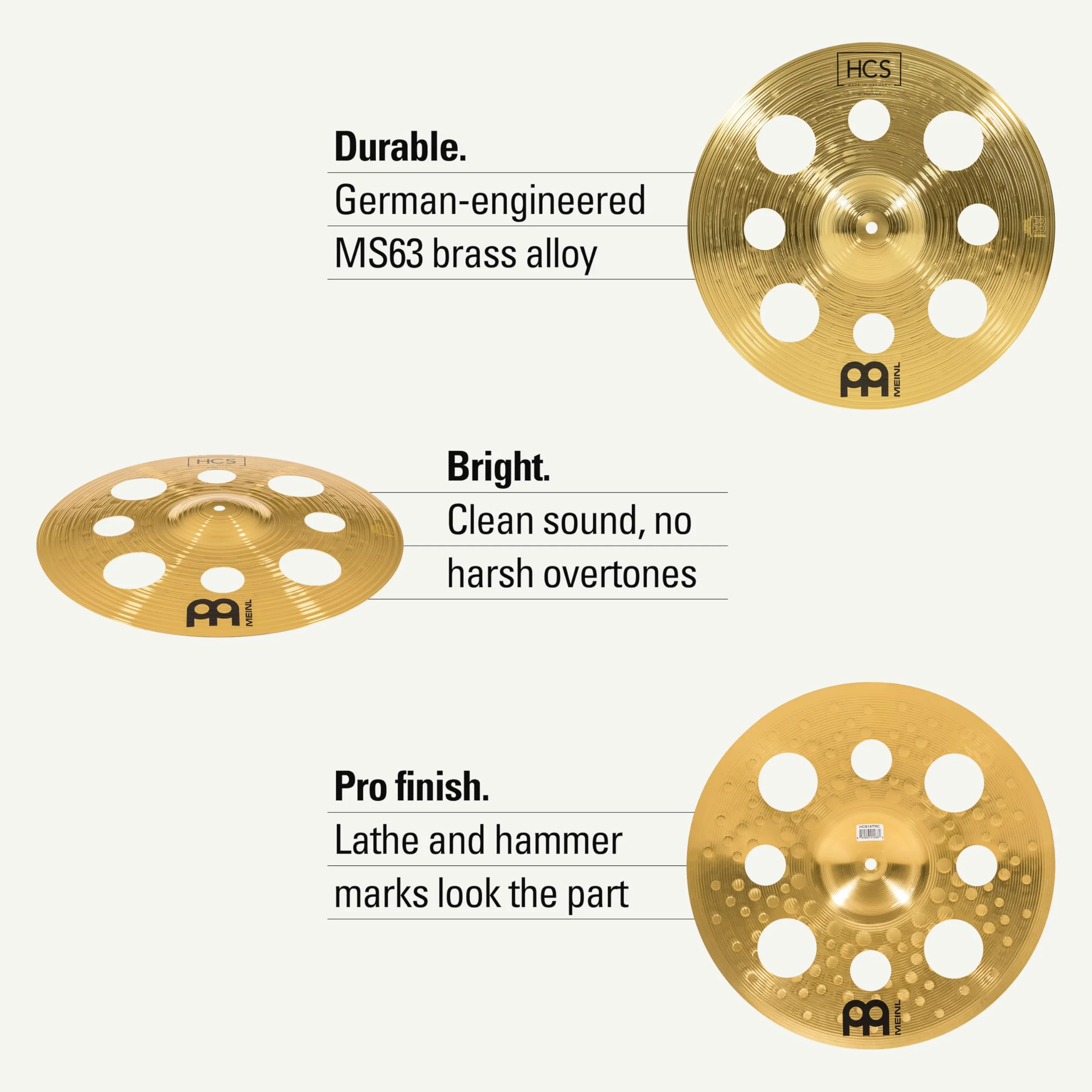 Meinl Cymbals HCS Expanded Cymbal Set Pack - Juego de Platillos de Batería con Plato 14 pulgadas Hihats, 16 Trash Crash, 18 Crash y 20 Ride – Latón, Acabado Tradicional (HCS14161820)