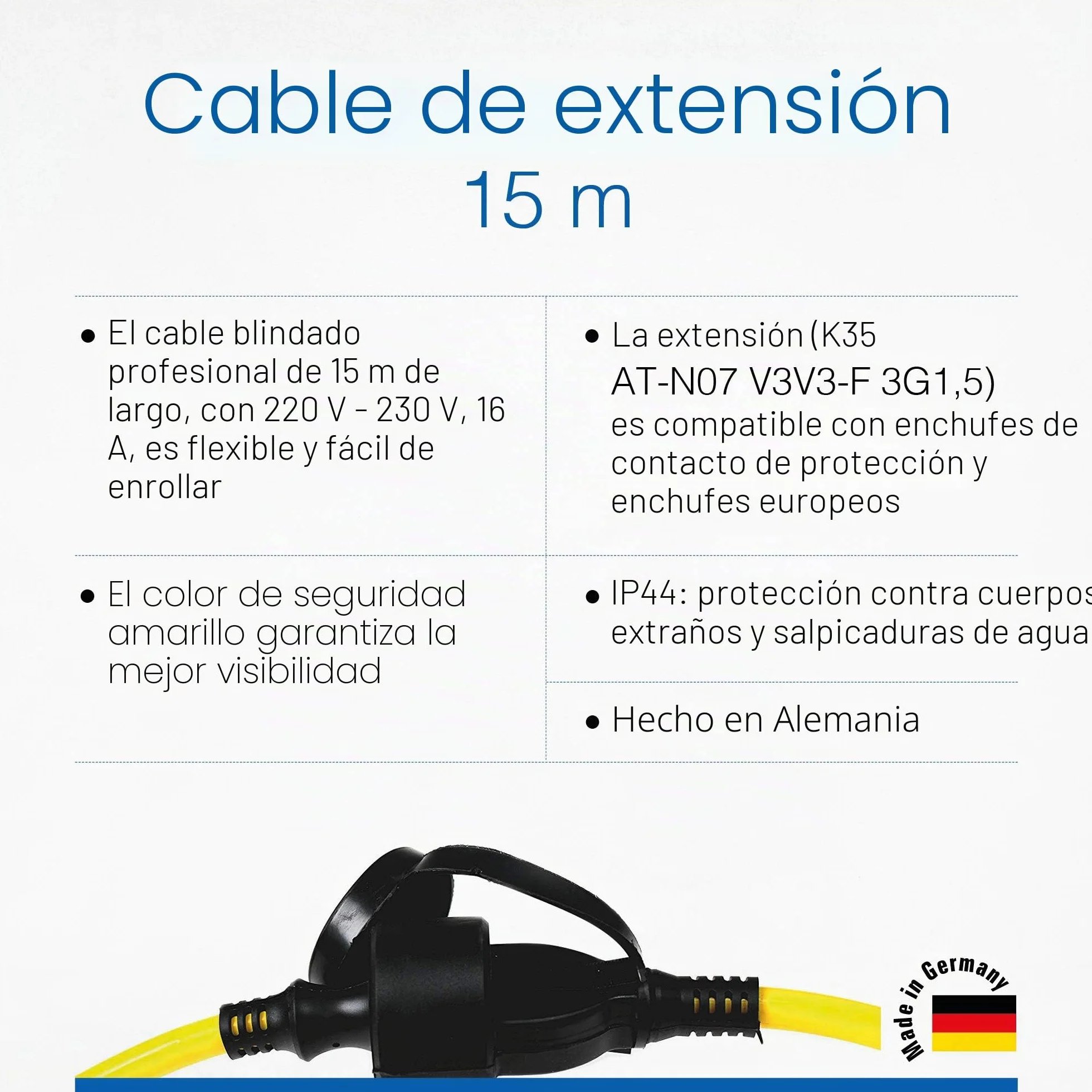 Schwabe alargador de cable 15 m K35 AT-N07V3V3-F 3G1,5 cable extensión 230 V 16 A IP44 amarillo 60353
