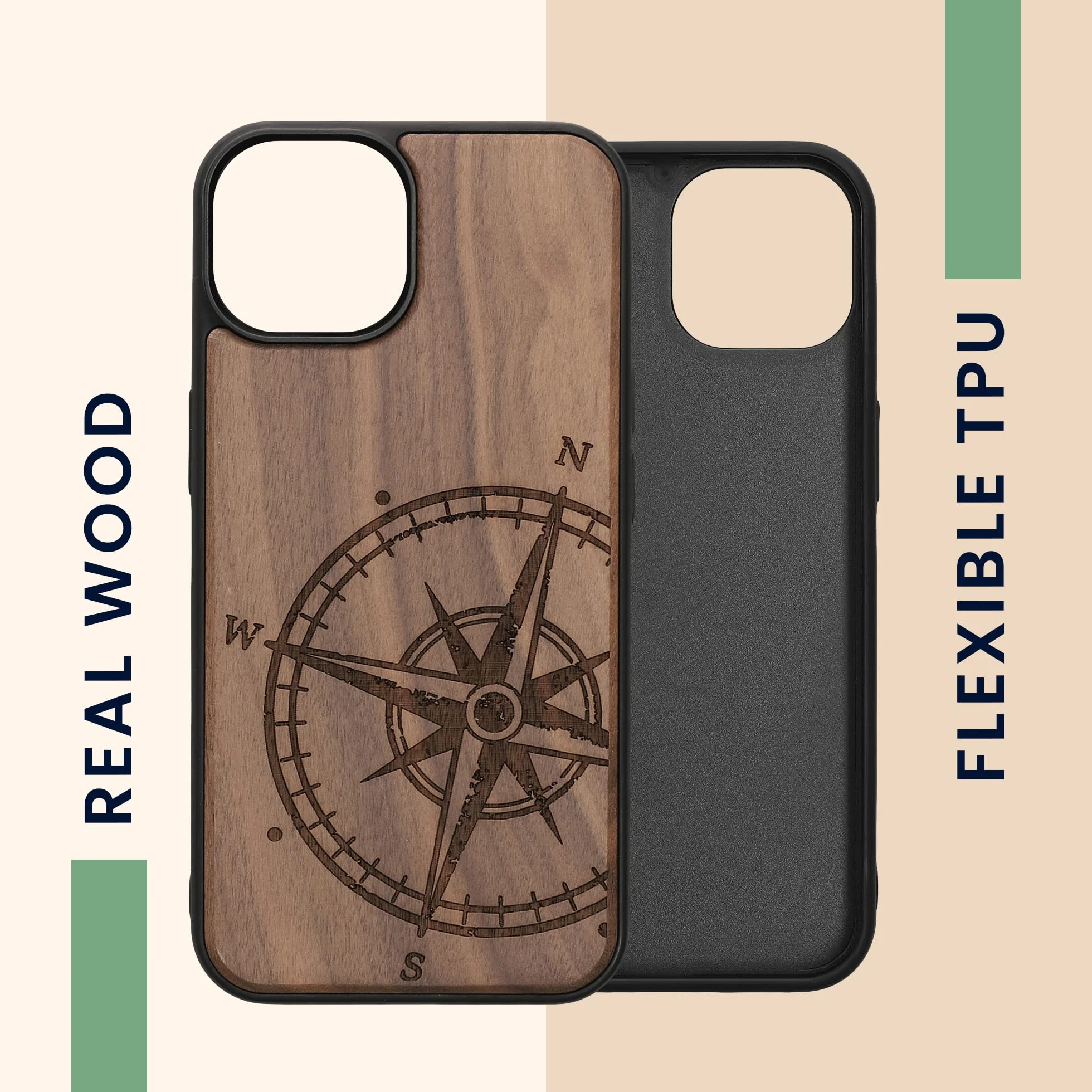 kwmobile Carcasa Compatible con Apple iPhone 14 Funda de Madera con Bumper Antigolpes Magnética