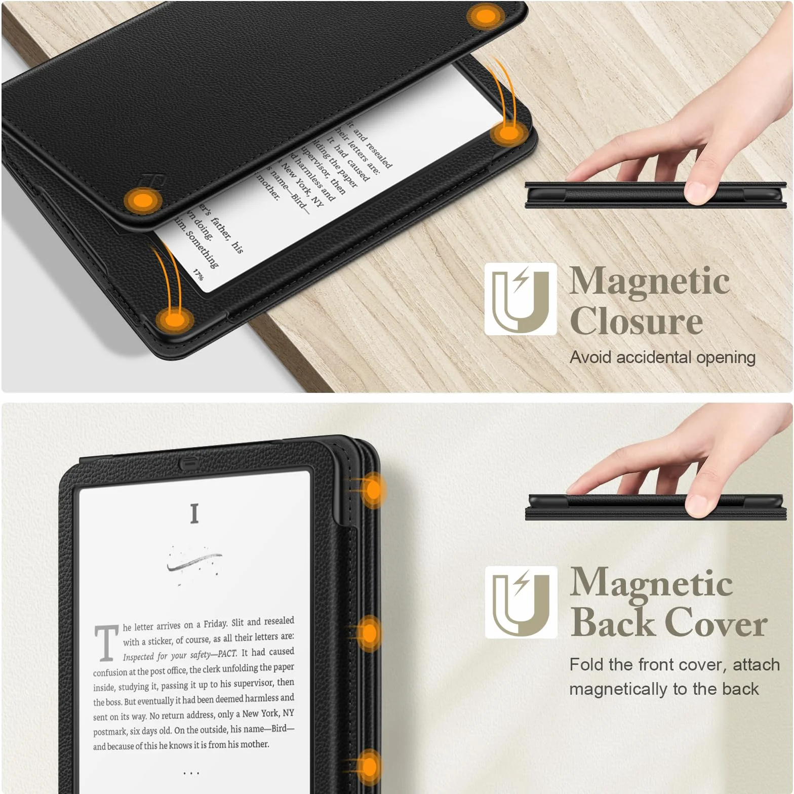 Funda para Kindle Paperwhite 7" (12ª Gen 2024) y Kindle Colorsoft Signature Edition, Piel sintética Plegable con Soporte, Ranura para Tarjeta, Negro