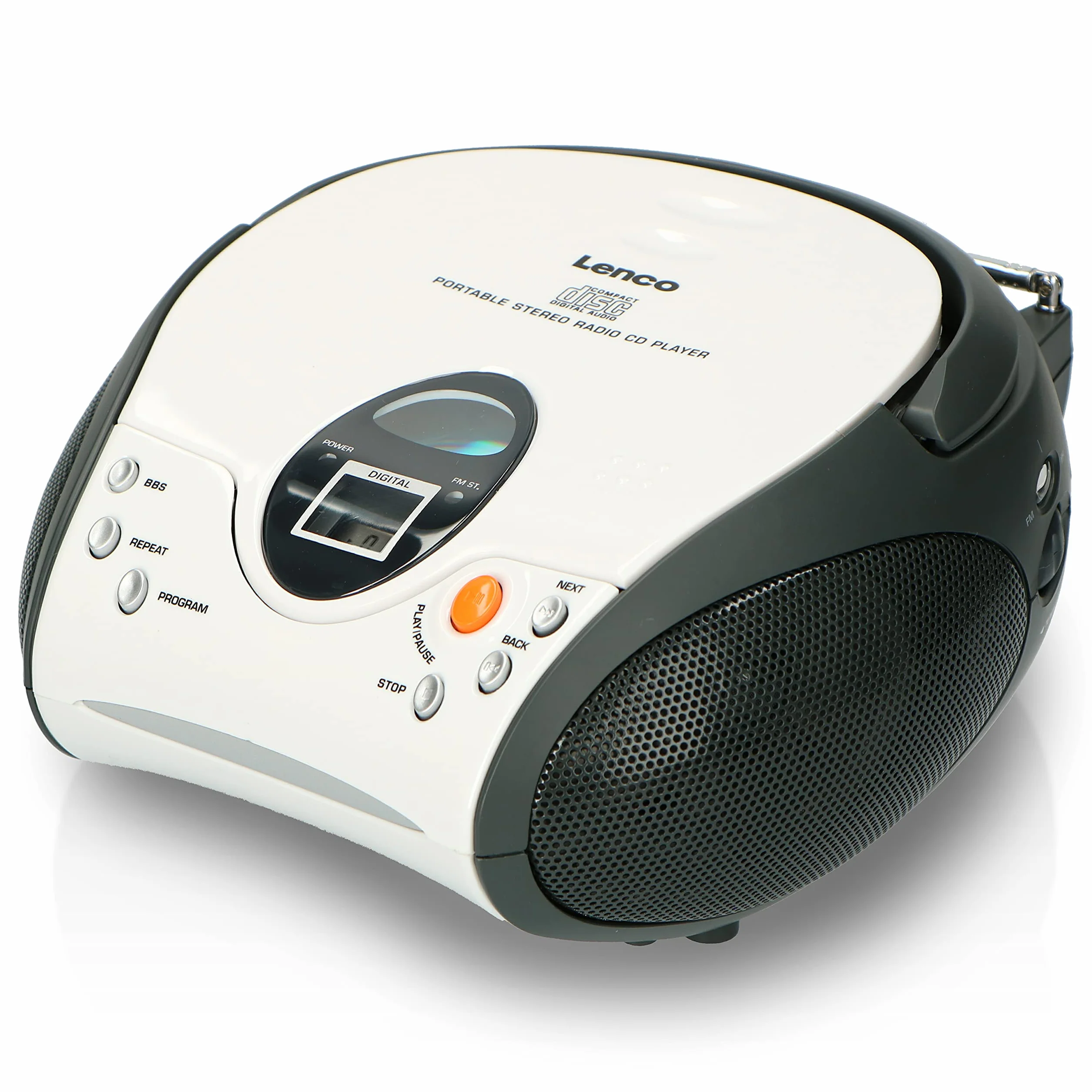 Lenco SCD-24 SCD24 - Reproductor de CD para niños - Radio CD - Sistema estéreo - Boombox - Sintonizador de radio FM - Memoria de pista - 2 x 1,5 W RMS de alimentación - Funciona con red y pilas - Blanco